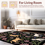Cute Cats and Floral Blackground Design Rug