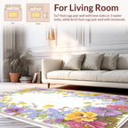 Whimsical Floral Frame with Lavender Gold Accents Rug