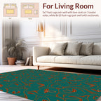 Teal Swirl Leaf Abstract Pattern Rug