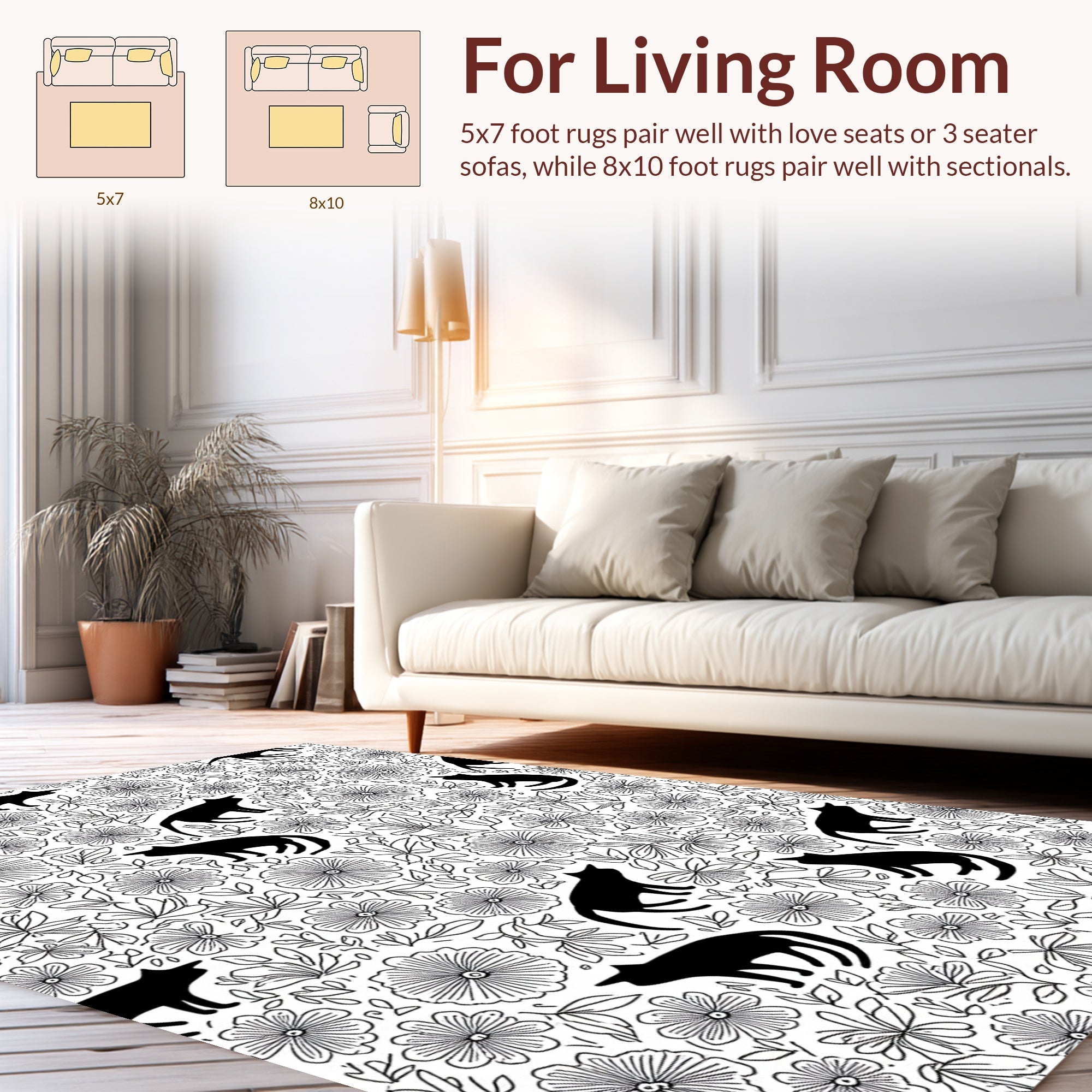 Whimsical Black Cats Among Flowers Rug