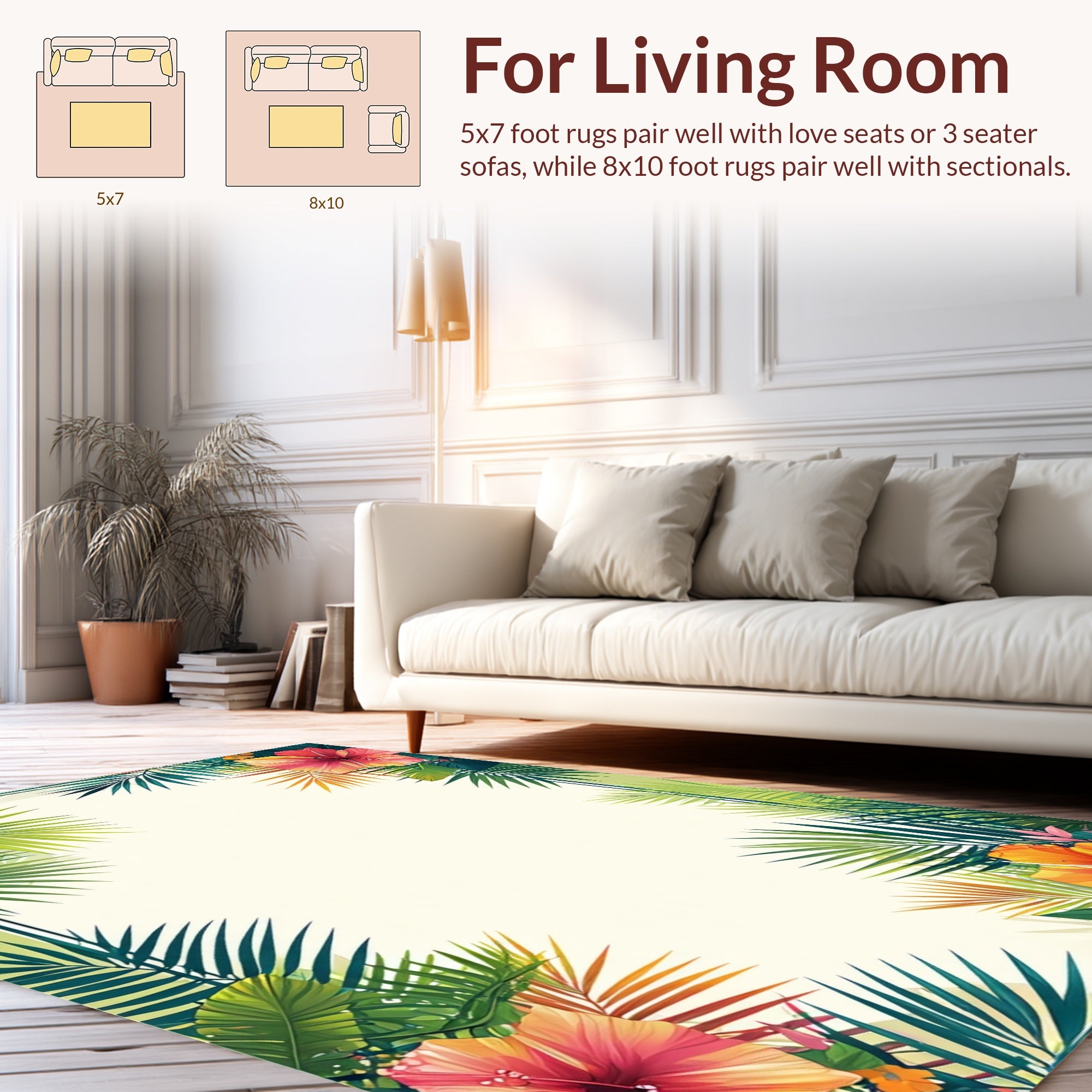 Vibrant Tropical Floral Palm Leaf Rug