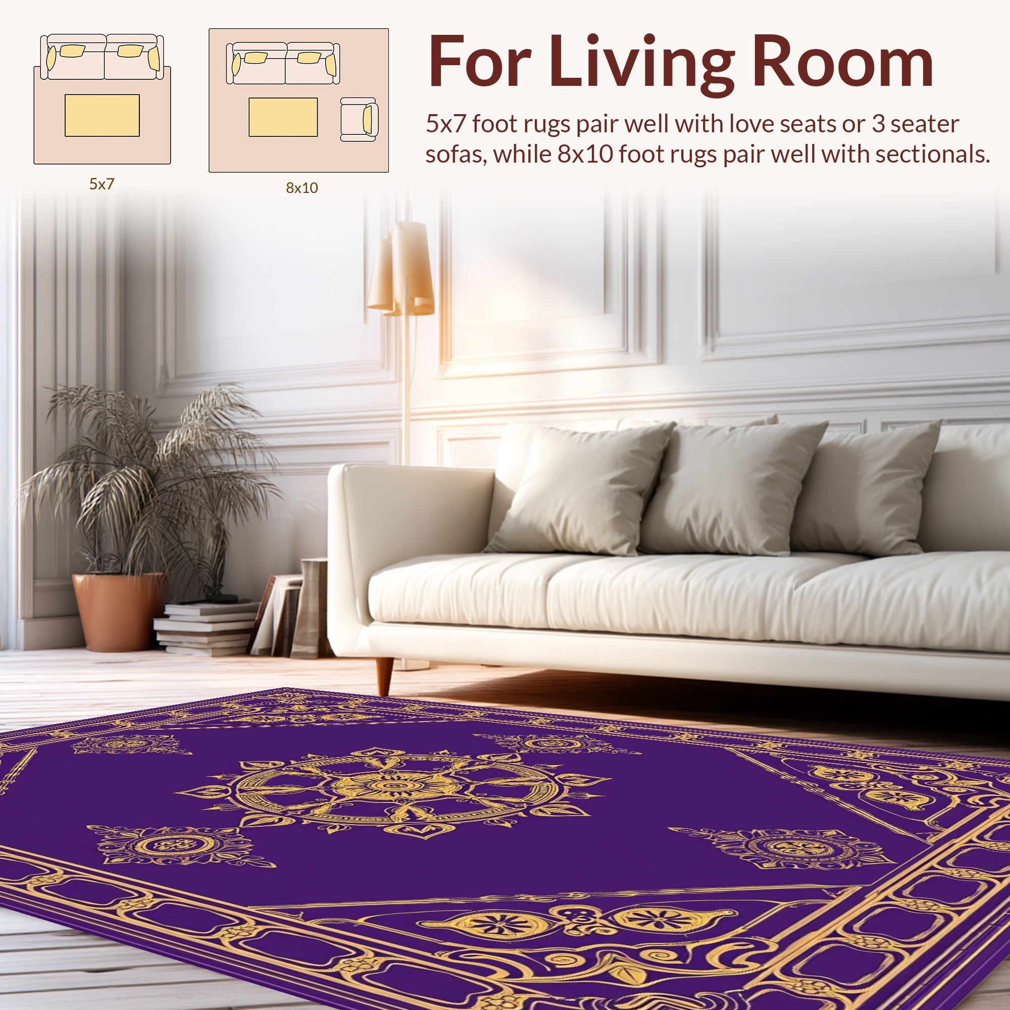 Ornate Gold Purple Mandala Rug