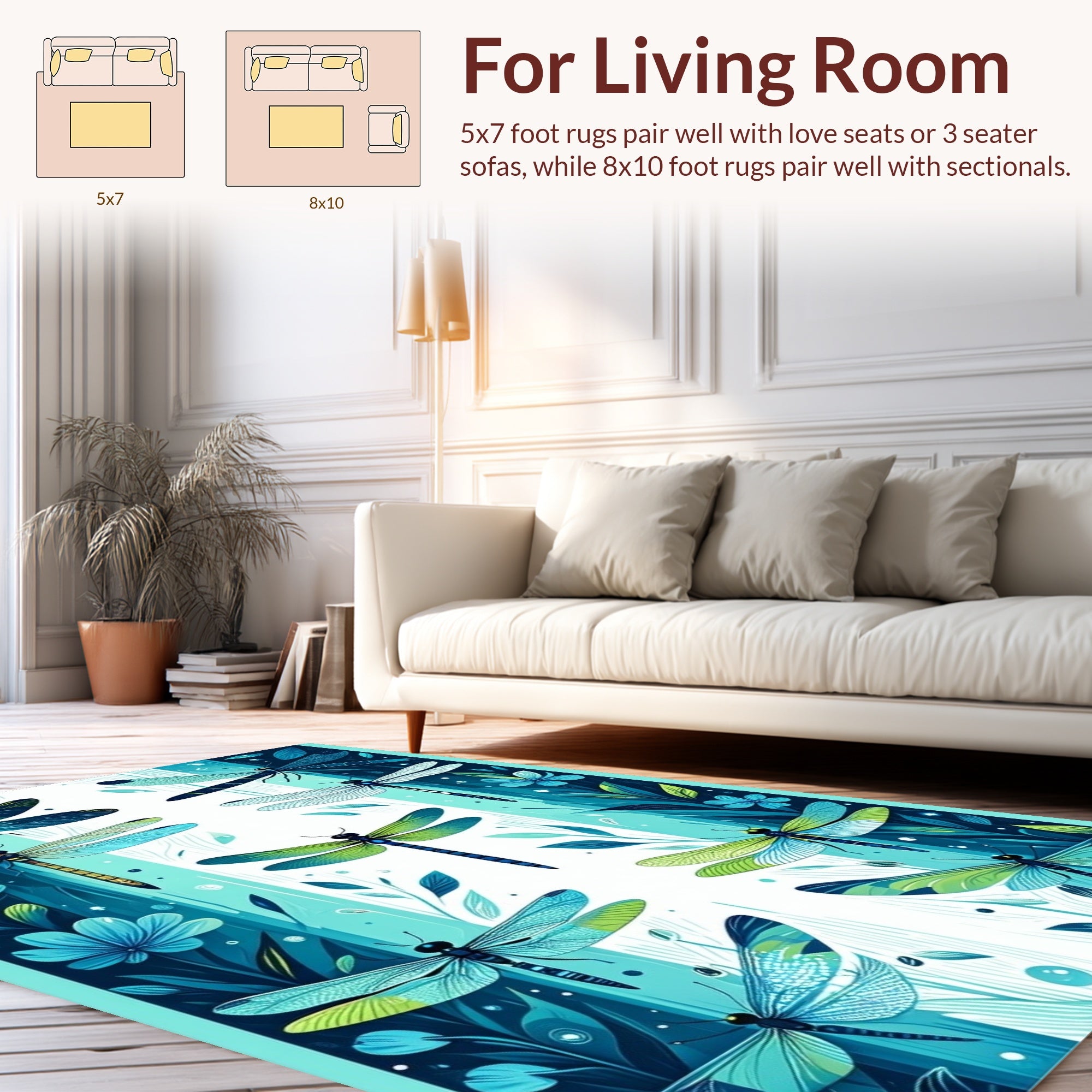 Dragonfly Garden Motif Blue Green Rug