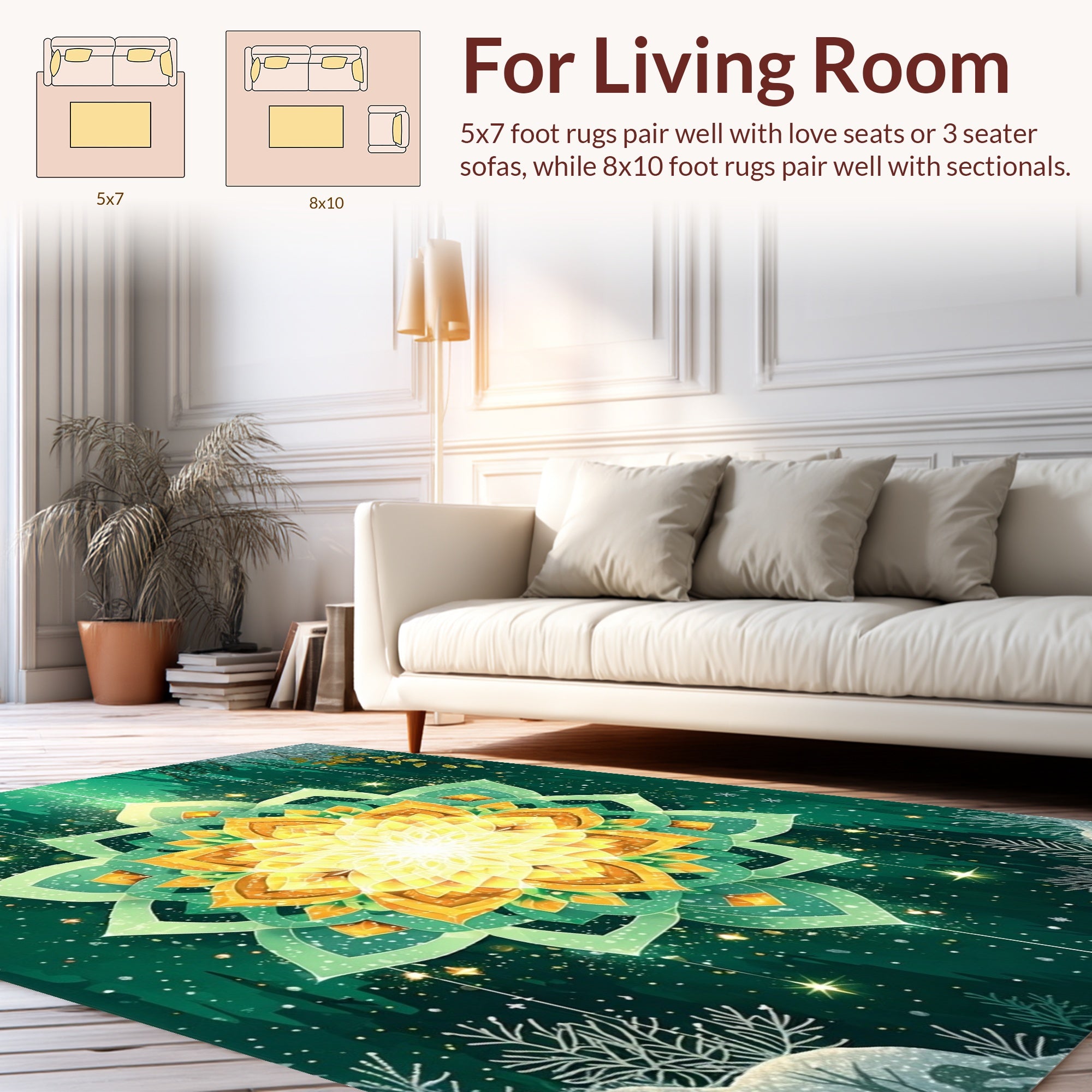 Golden Yellow Green Mandala Pattern Rug