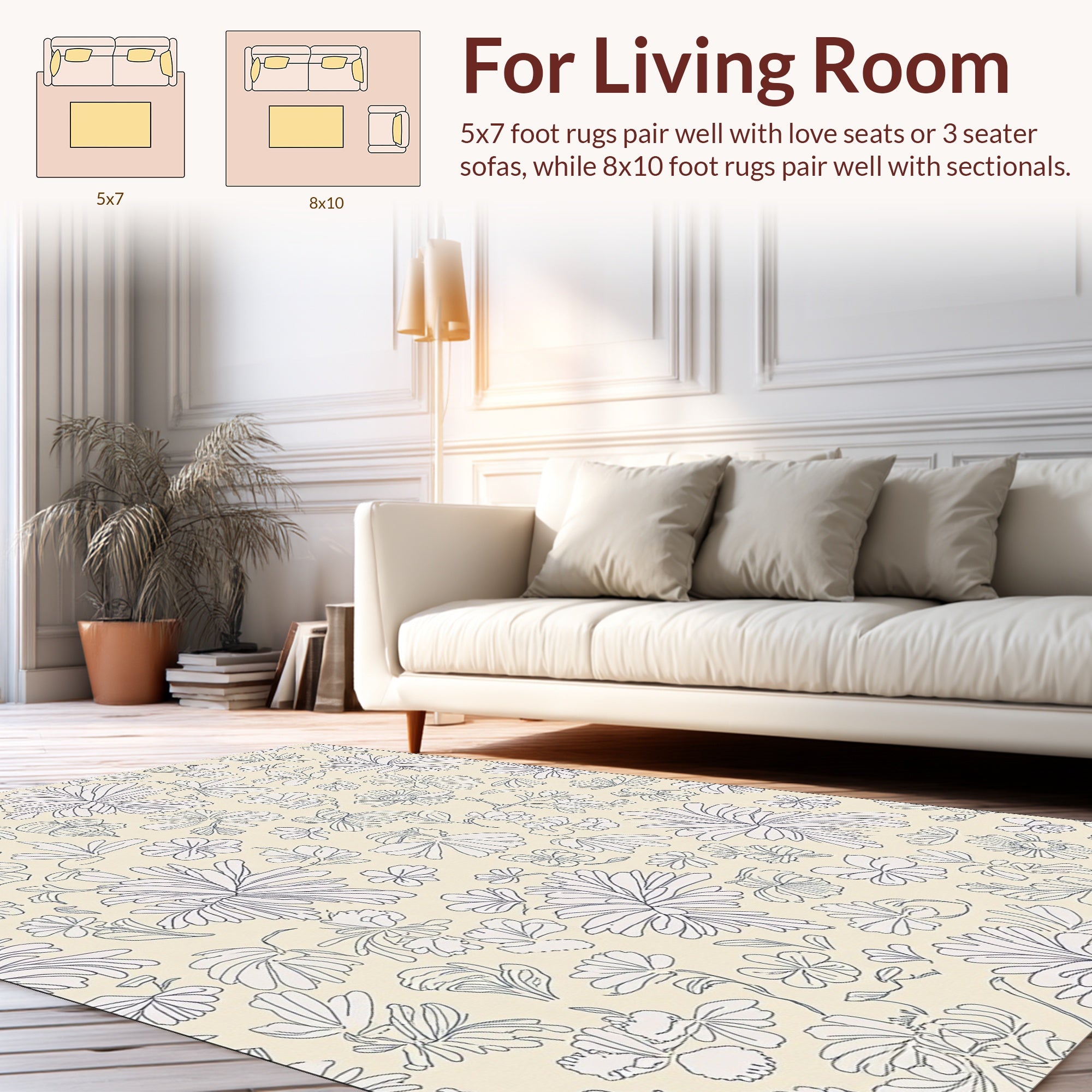 Delicate Floral Outline Design Rug