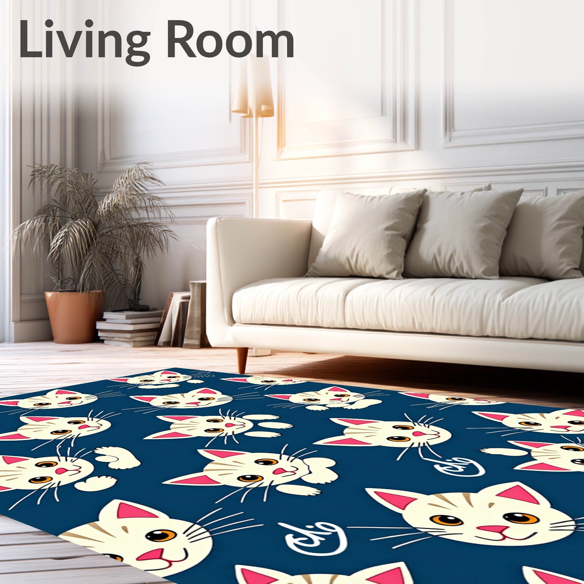 Playful White Kittens On Navy Background Rug