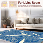 Blue Swirling Waves Birds Design Rug