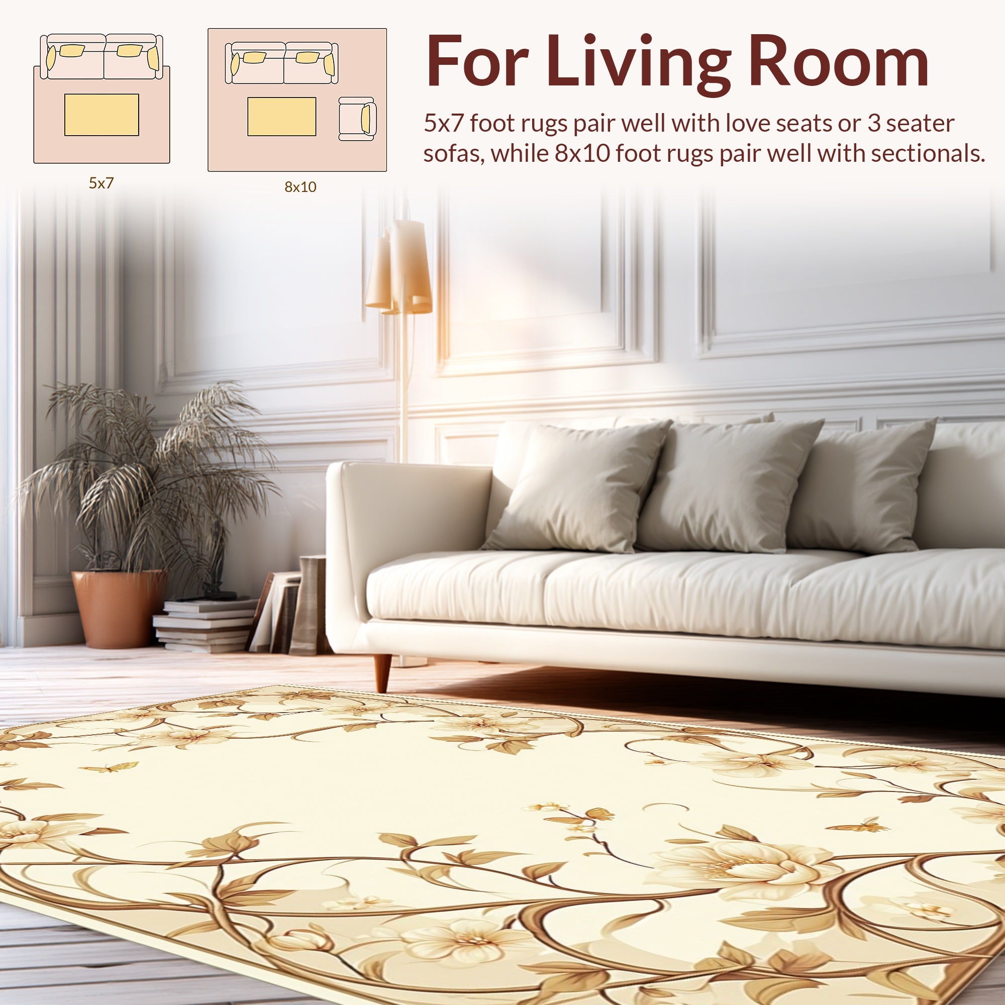 Elegant Floral Butterfly Vine Pattern Rug