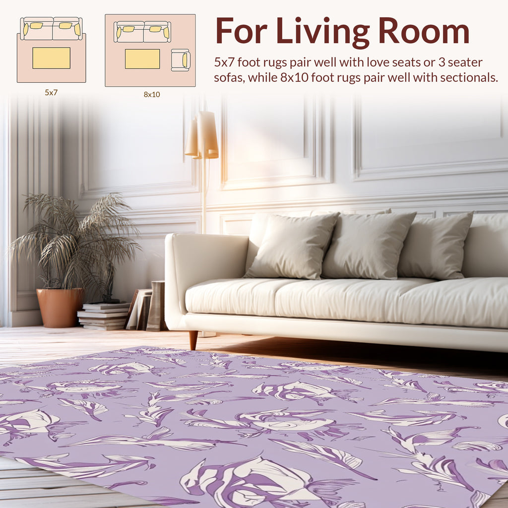 Whimsical Feather Floral Pattern Design Rug