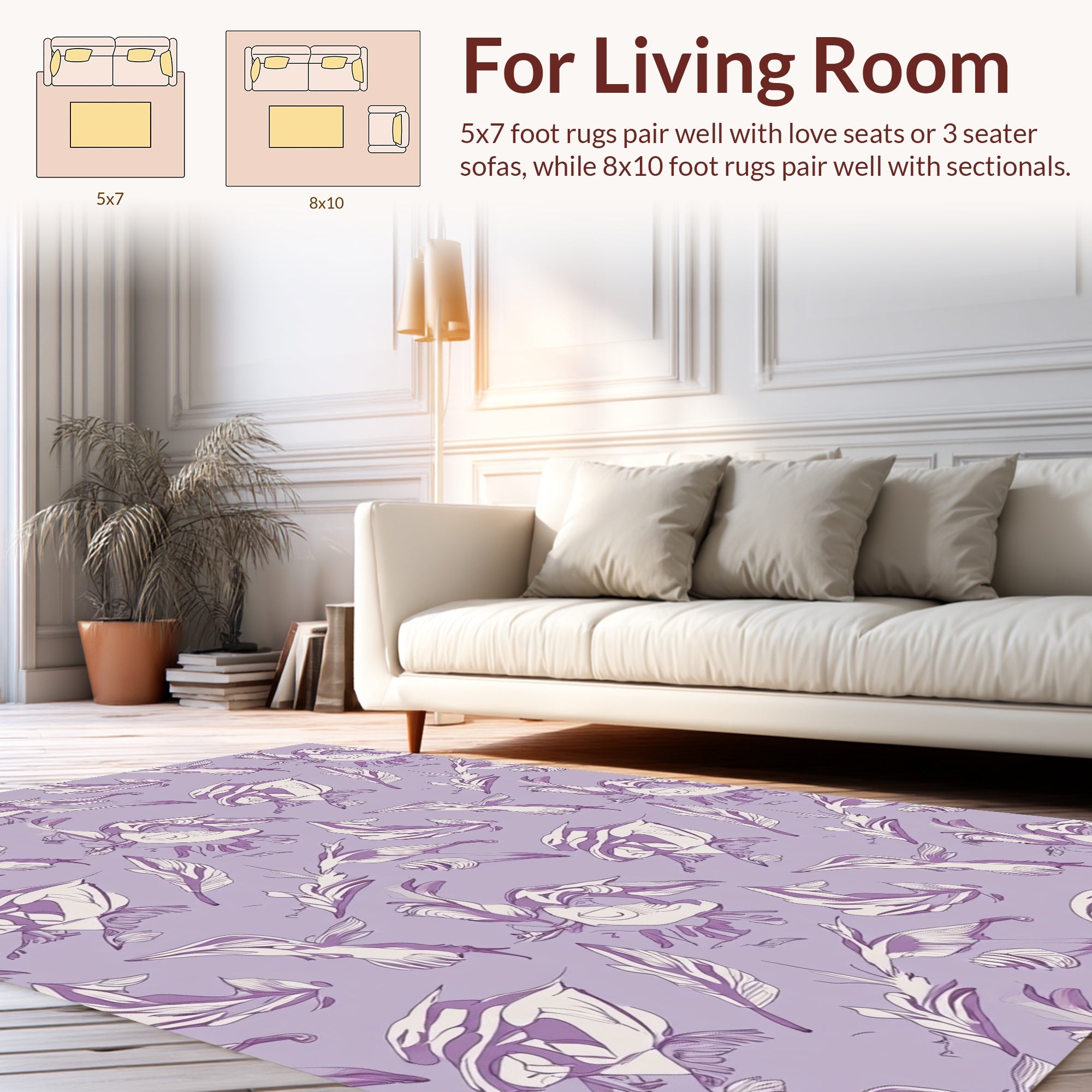 Whimsical Feather Floral Pattern Design Rug
