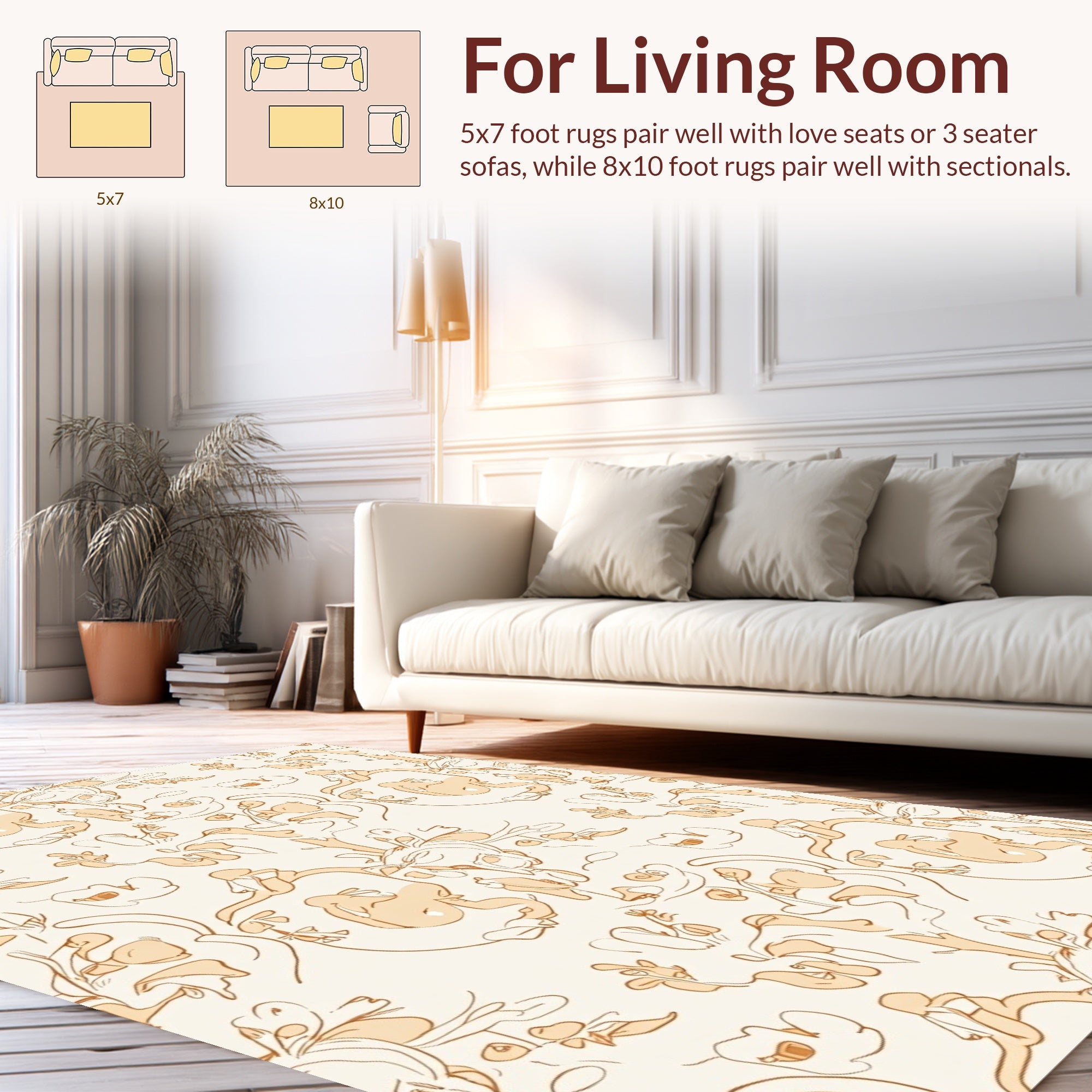 Whimsical Floral Sketch Pattern Rug