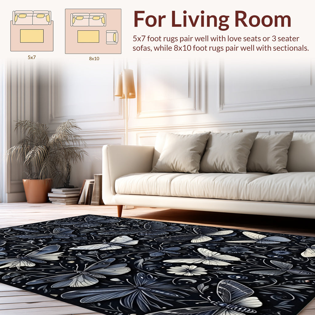 Midnight Butterfly Moth Pattern Rug