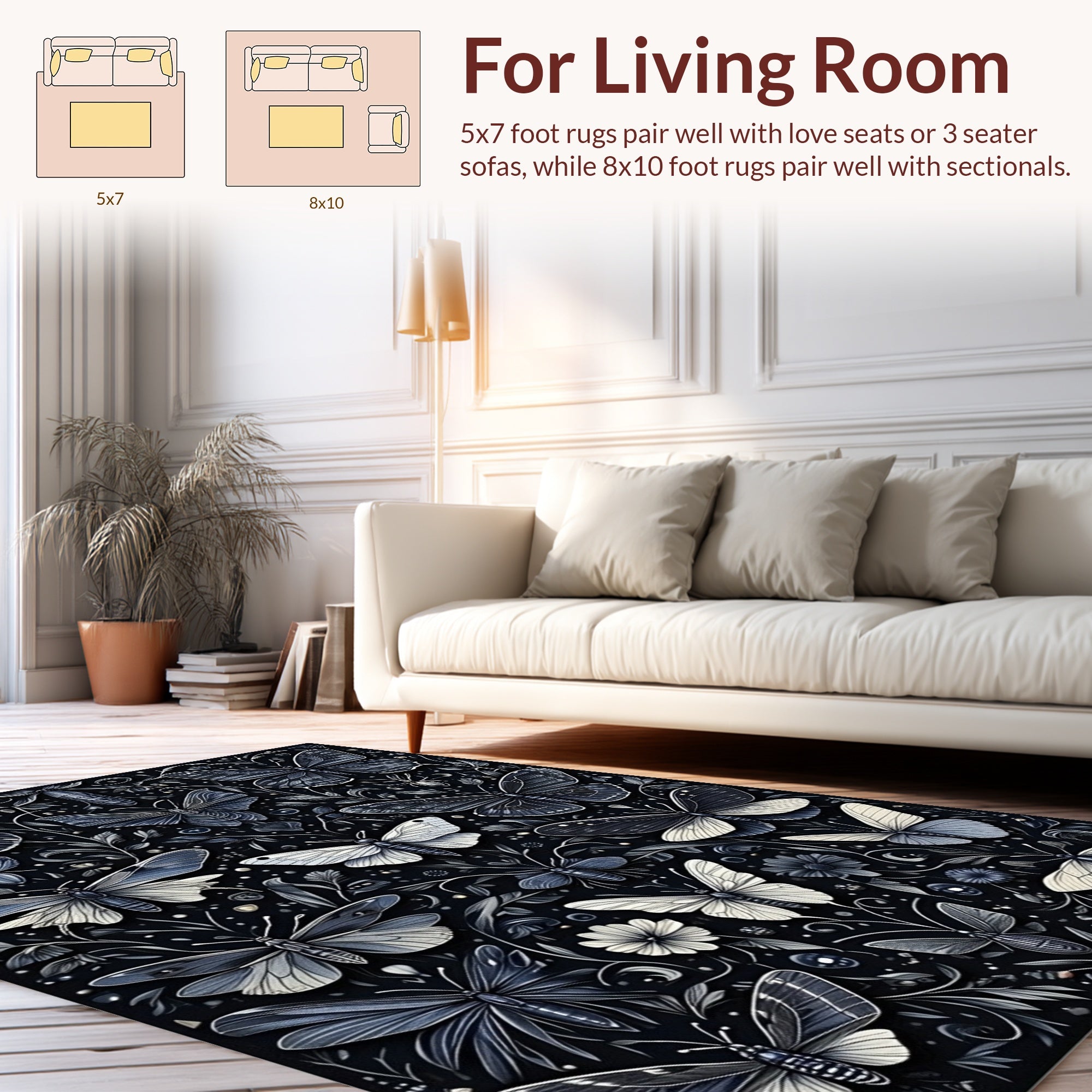 Midnight Butterfly Moth Pattern Rug