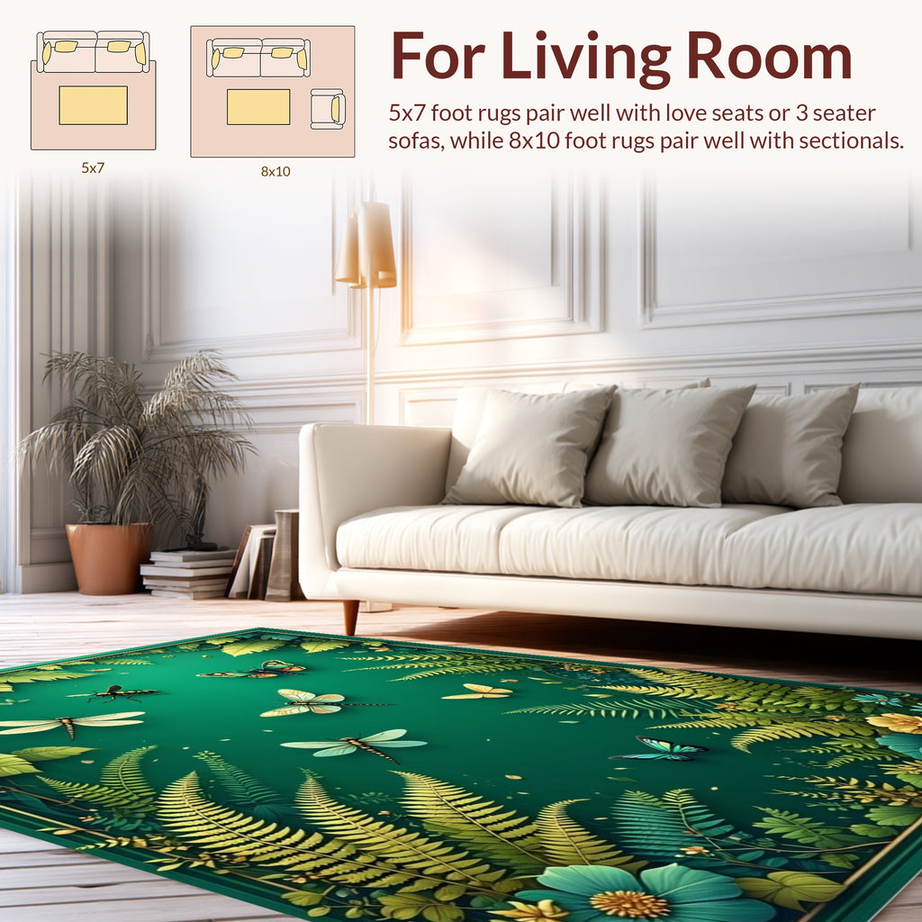 Lush Botanical Garden Butterfly Design Rug