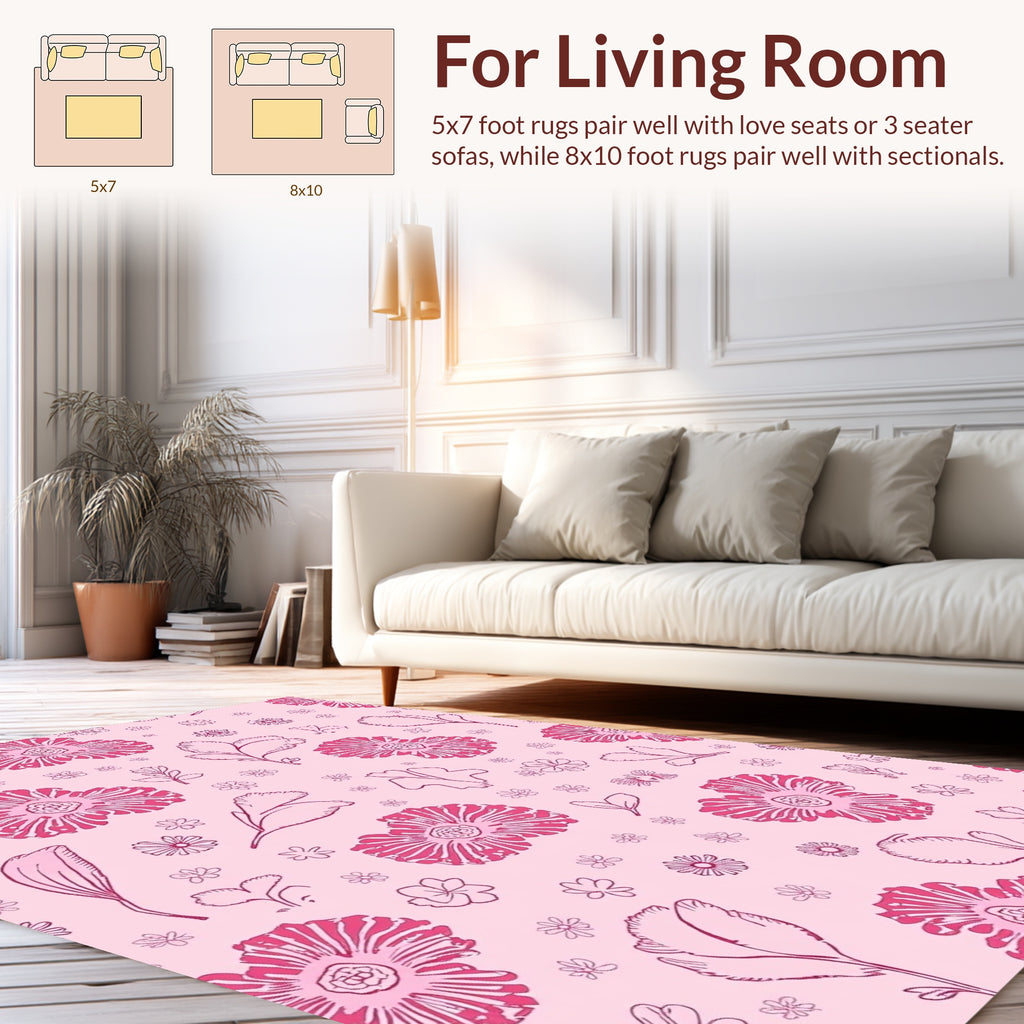 Pink Floral Sketch Pattern Rug