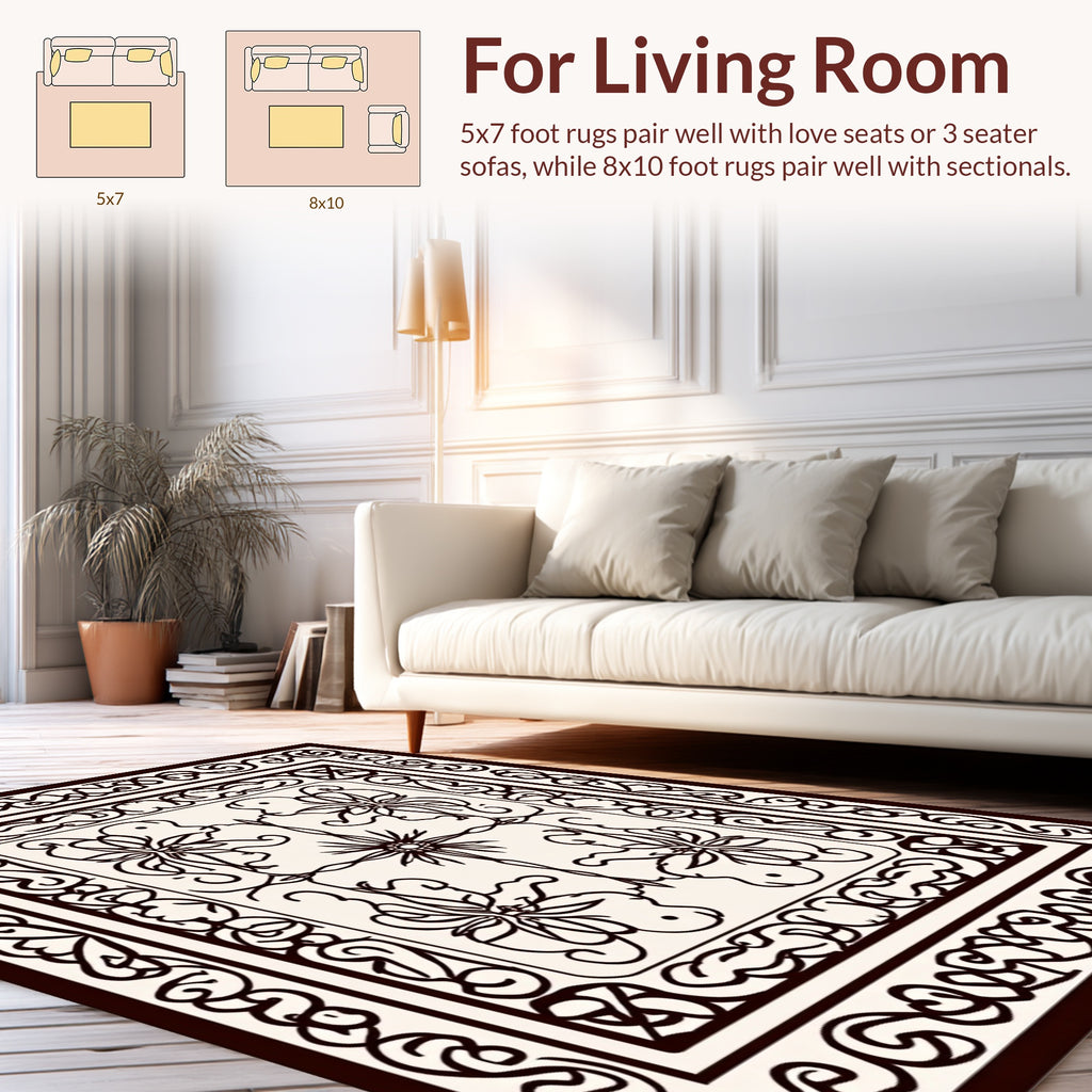 Intricate Floral Scroll Bordered Design Rug