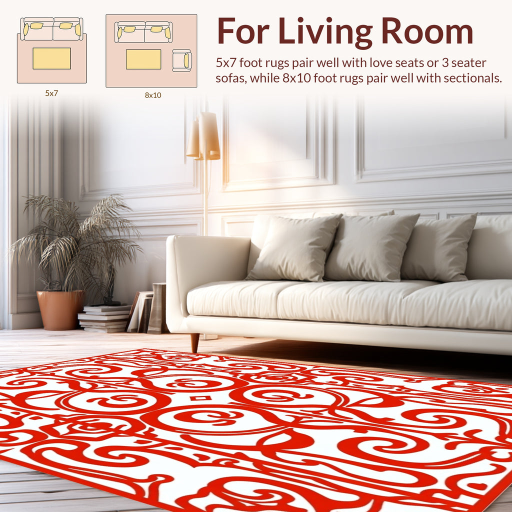 Bold Red Swirl Abstract Pattern Rug