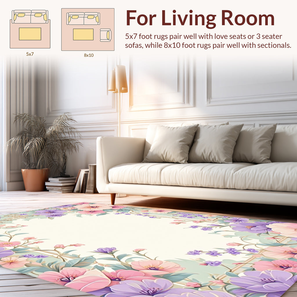 Pastel Floral Garden Frame Rug