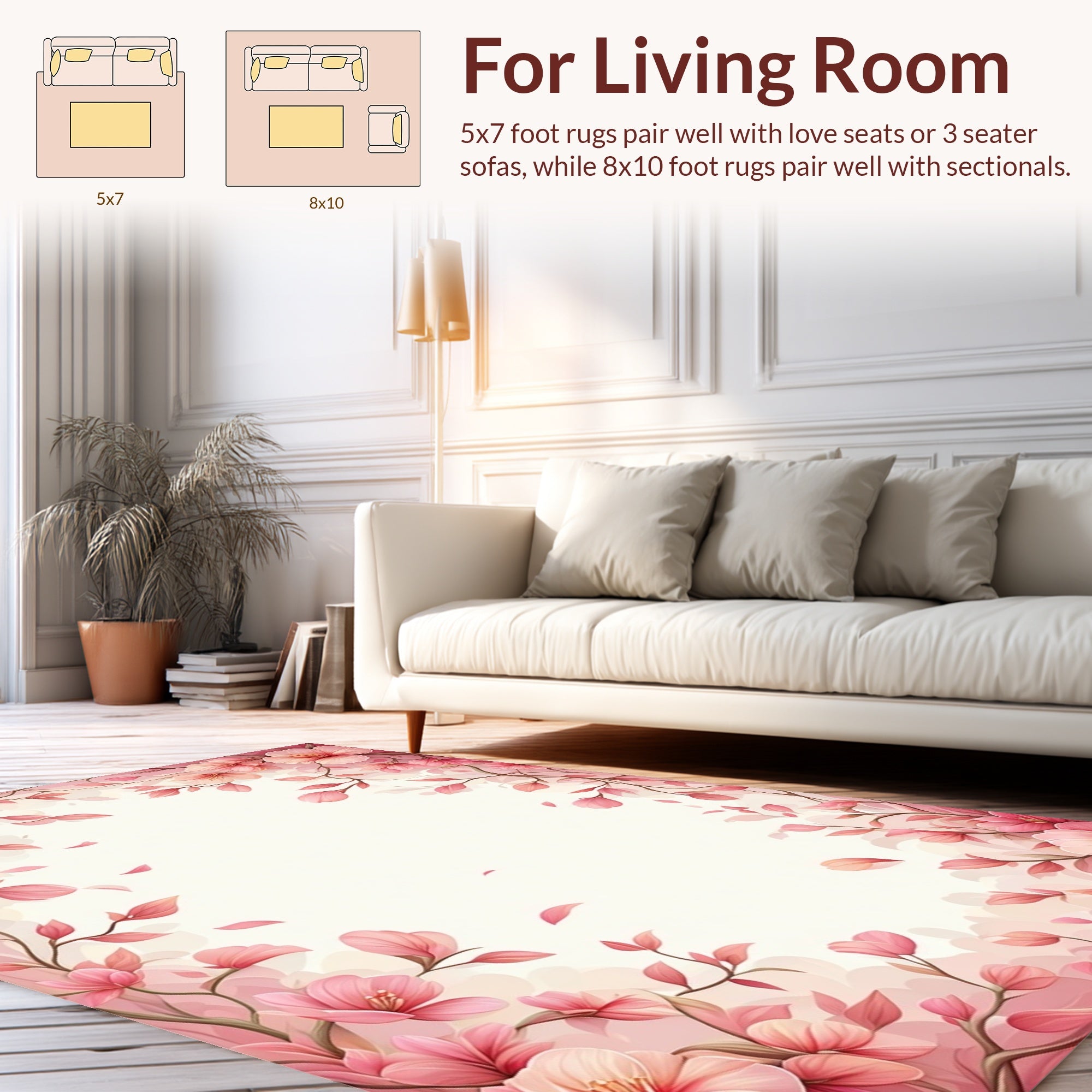Soft Pink Floral Vine Pattern Rug