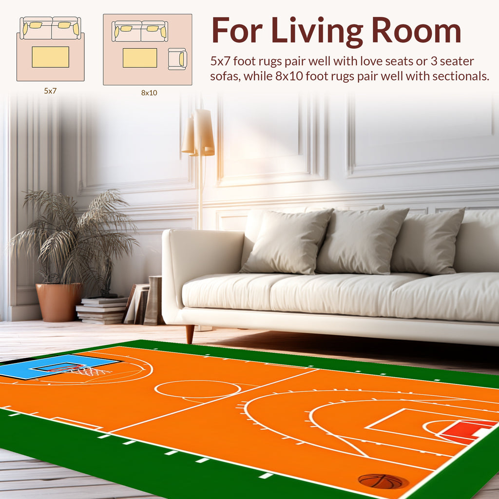 Sport Court Orange White Geometric Design Rug