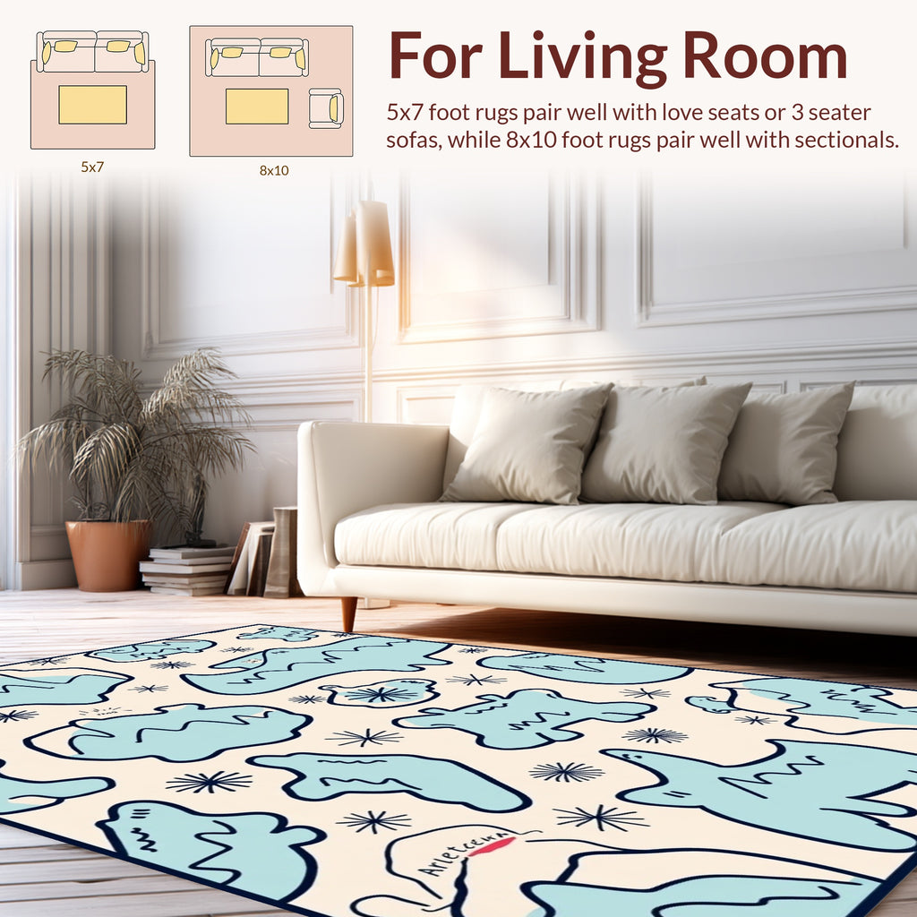 Whimsical Light Blue Abstract Shapes Rug