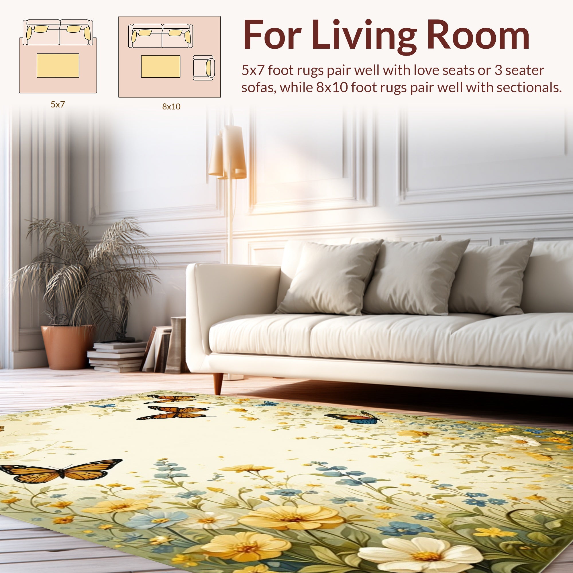 Whimsical Butterfly Floral Garden Pattern Rug