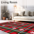 Classic Red Green Plaid Snowflakes Rug