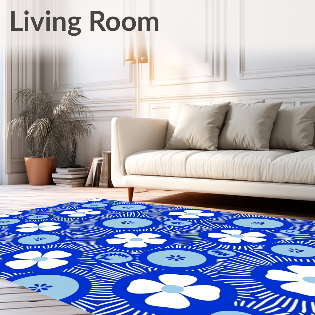 Vintage Blue White Floral Sunburst Rug