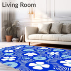 Vintage Blue White Floral Sunburst Rug