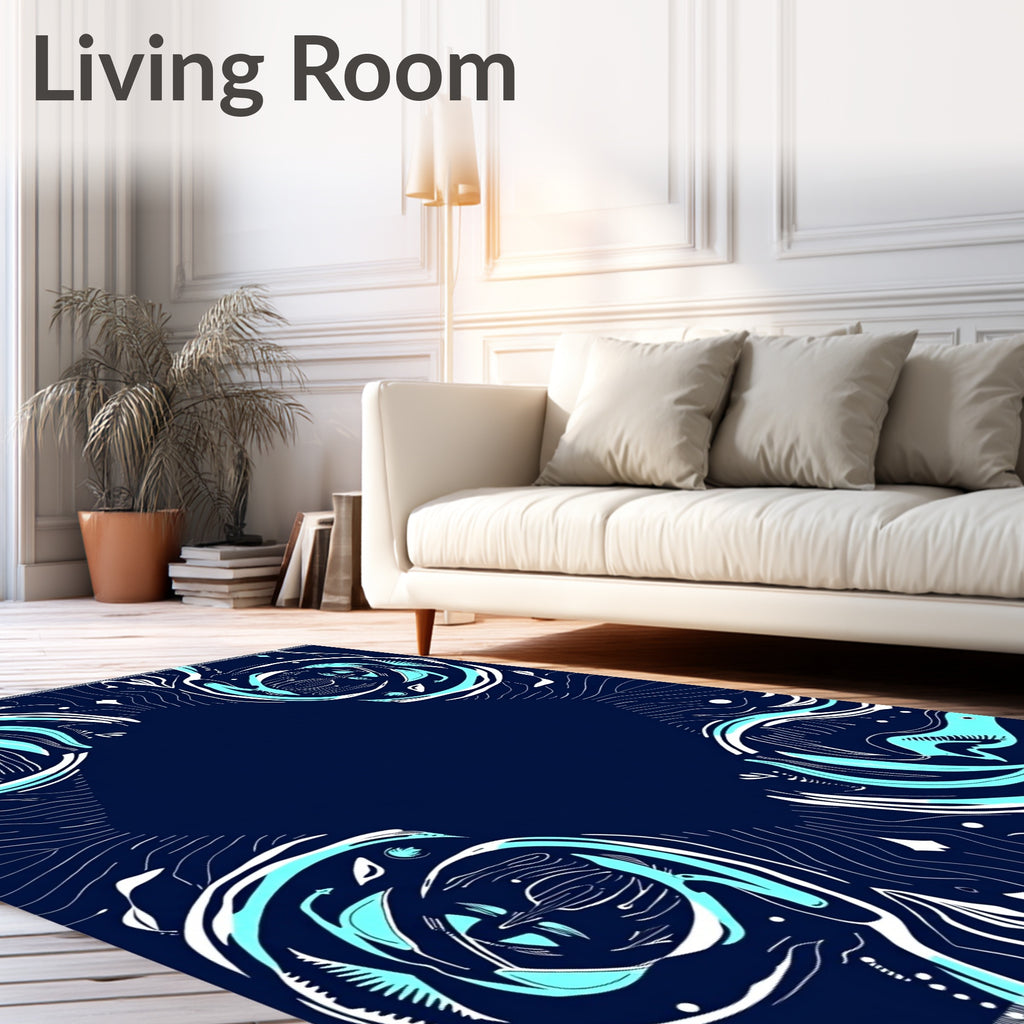 Deep Blue Aqua Swirl Bloom Rug