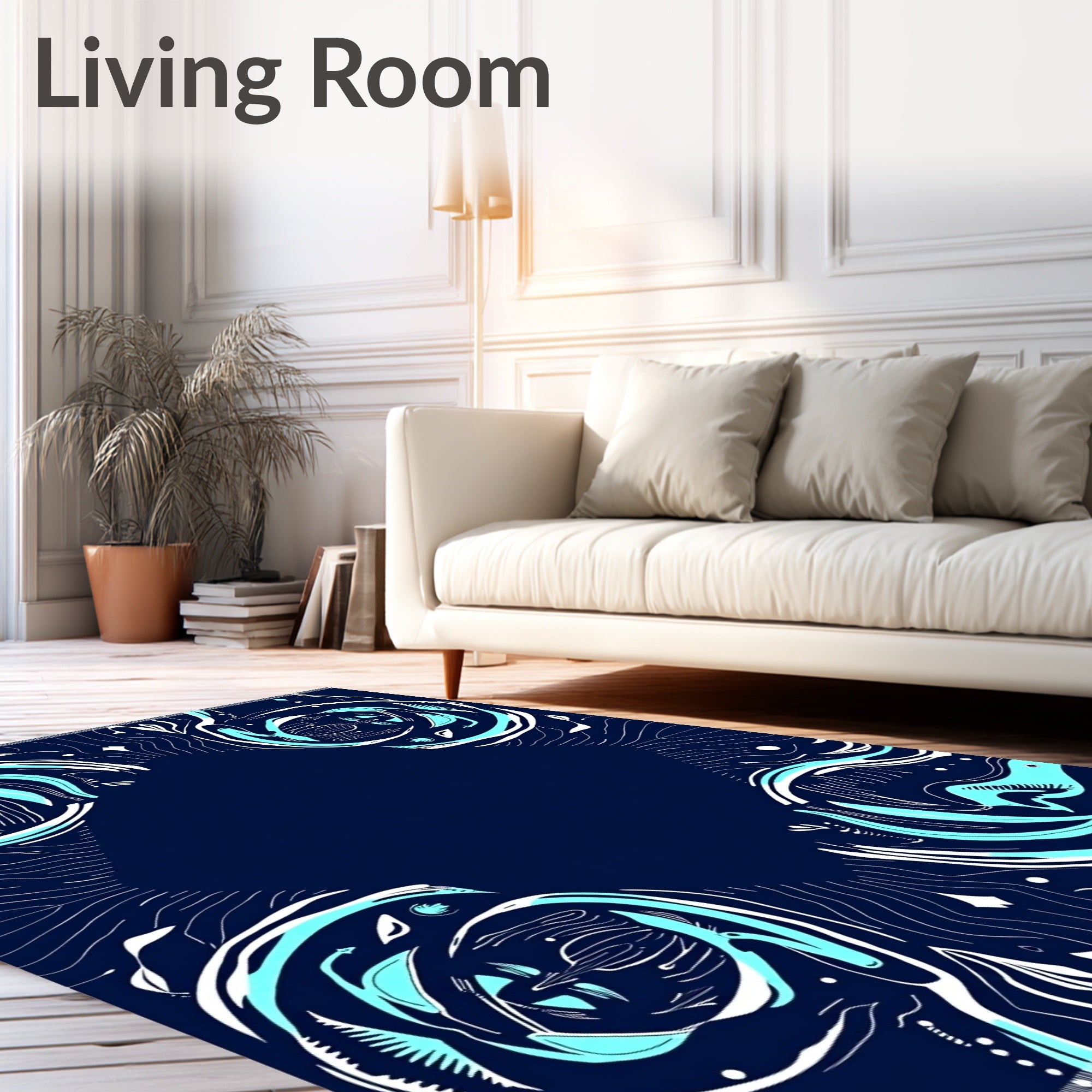 Deep Blue Aqua Swirl Bloom Rug