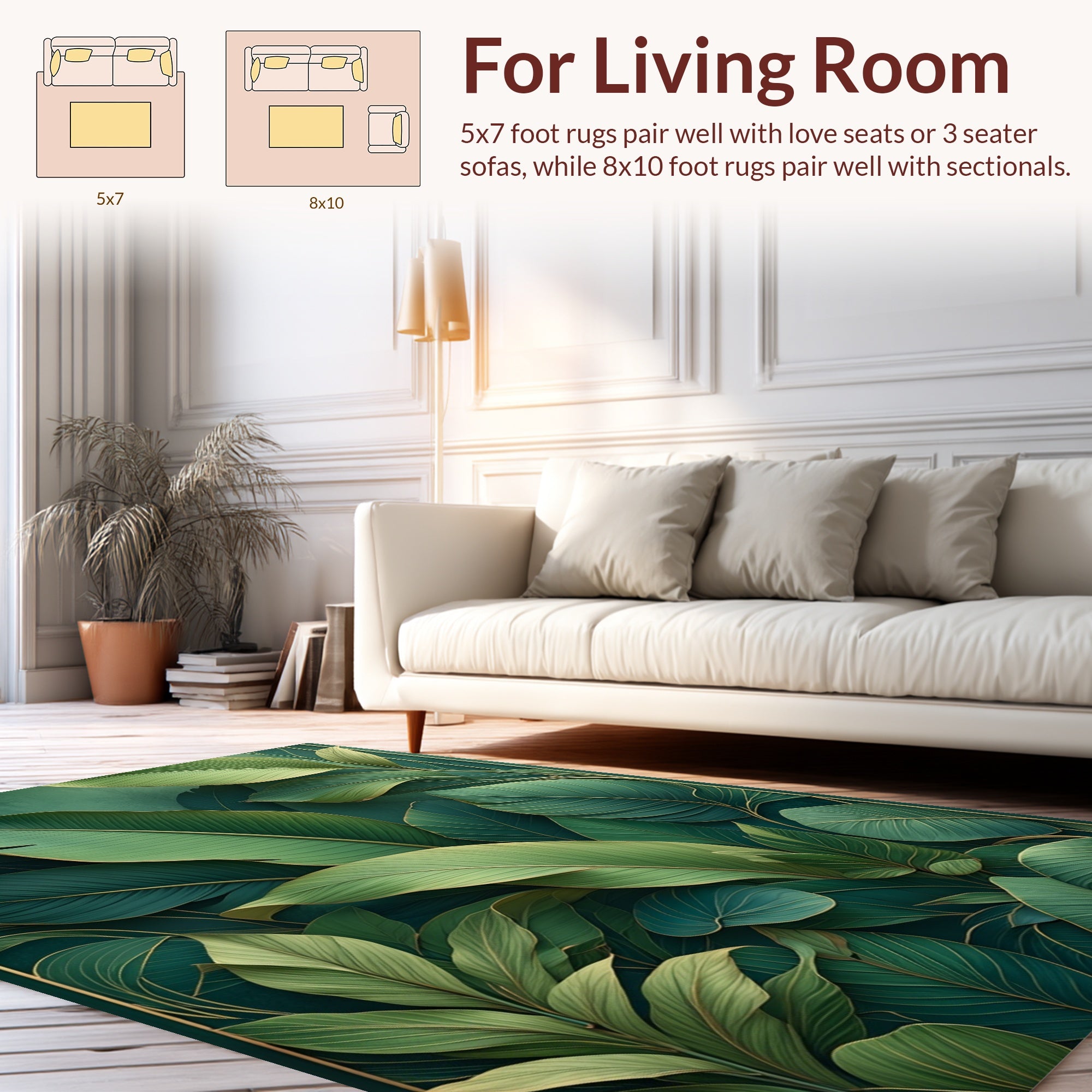 Lush Tropical Foliage Gold Border Rug
