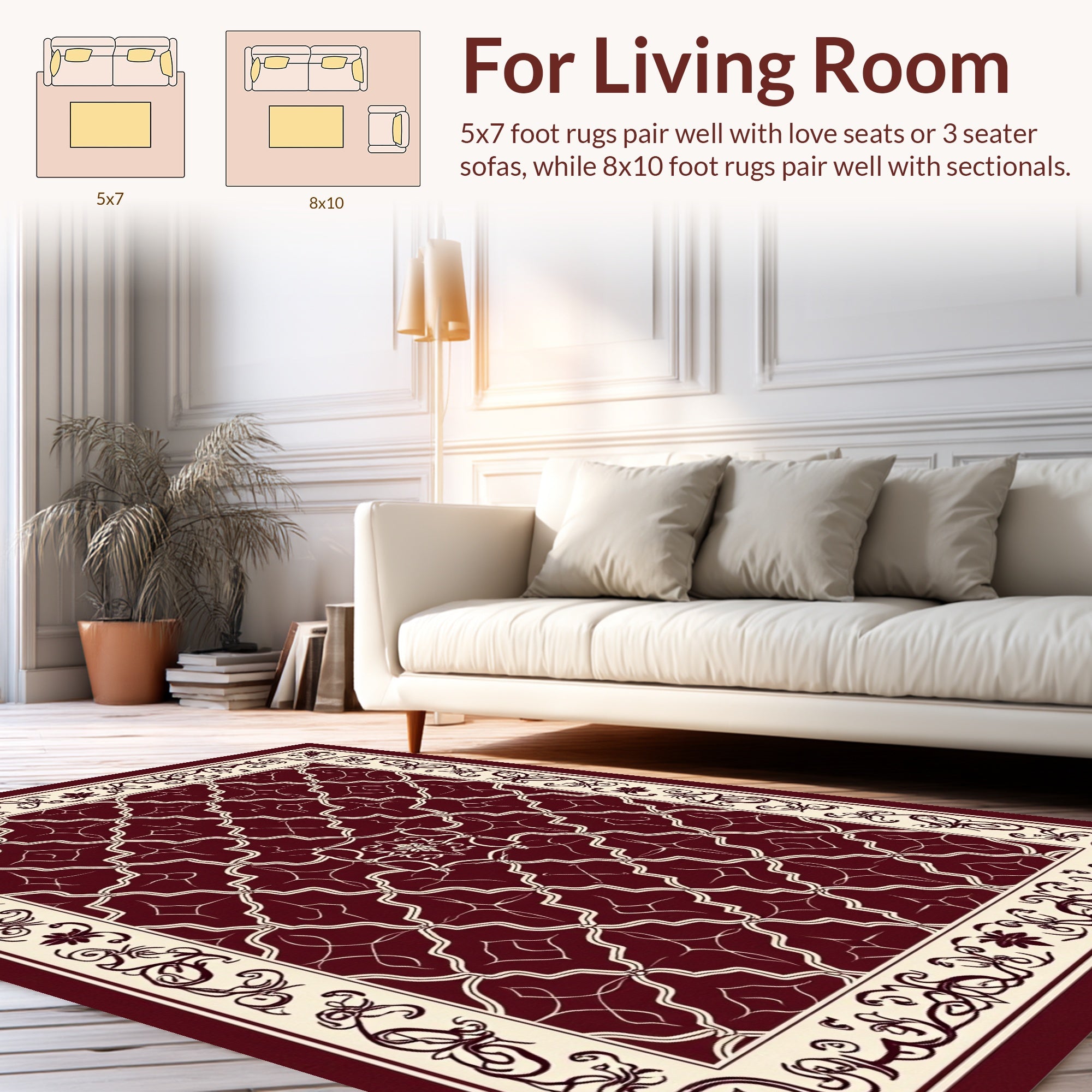 Rich Red Cream Geometric Floral Rug