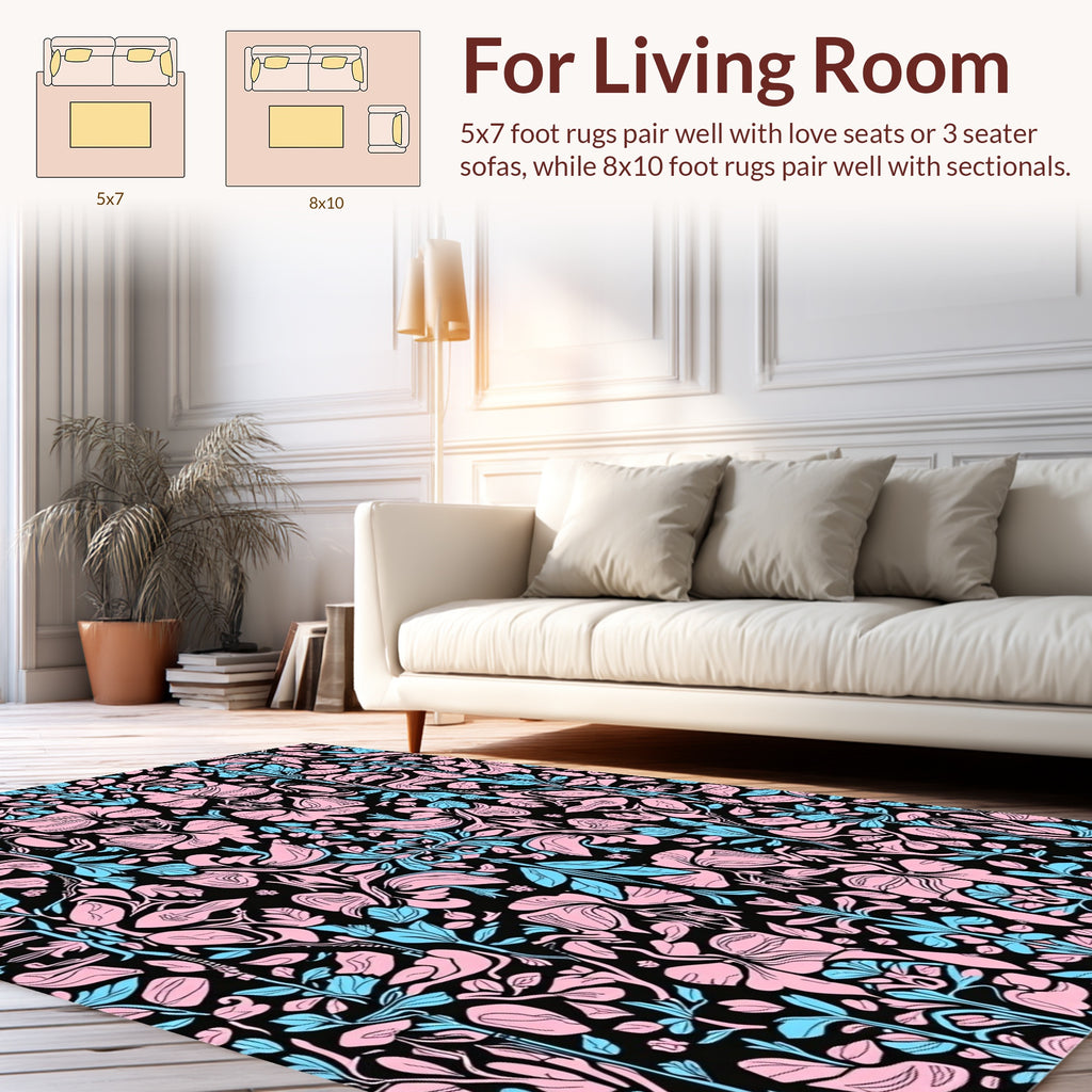 Pink and Blue Floral Symmetry Pattern Rug