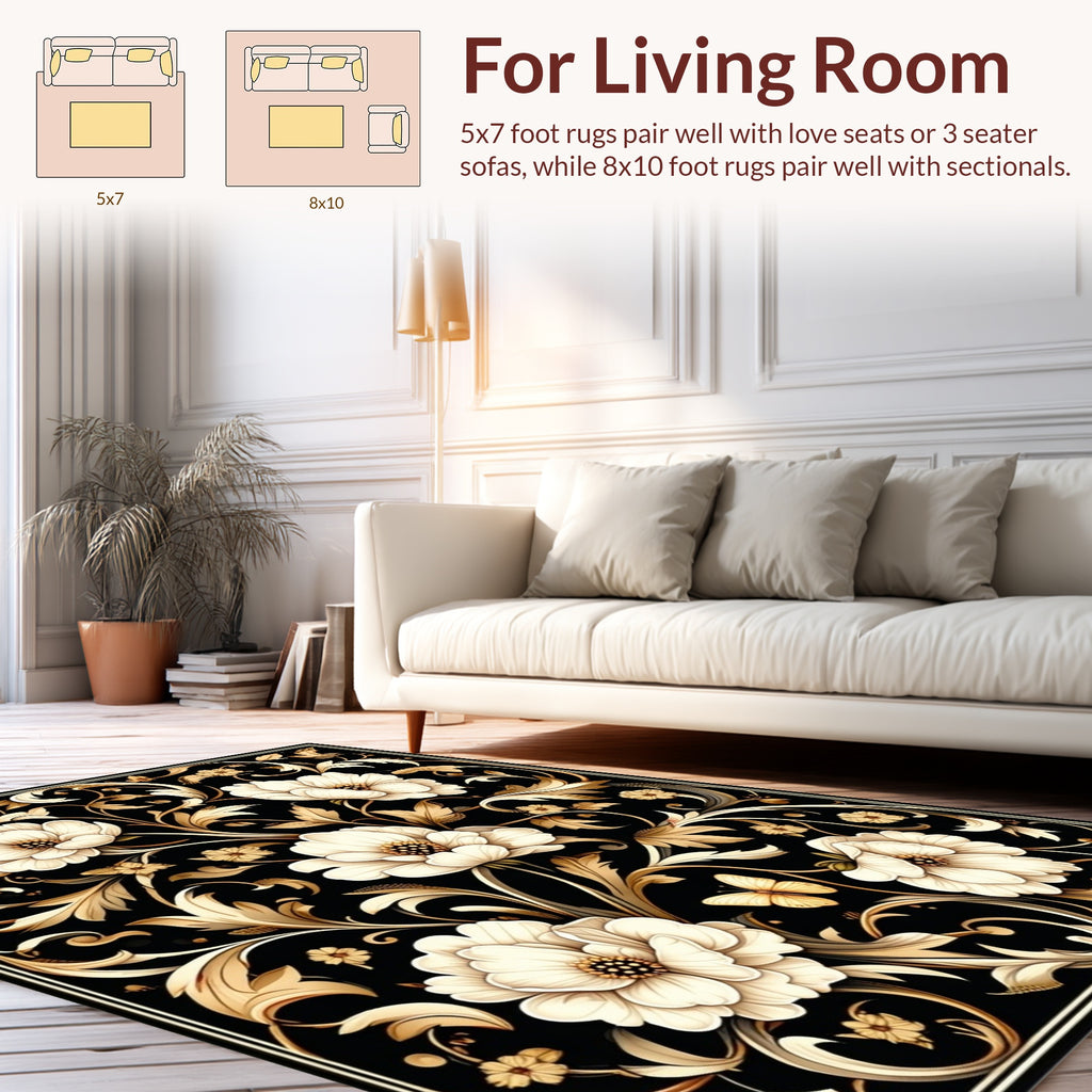 Elegant Floral Scrollwork With Butterfly Accent Rug