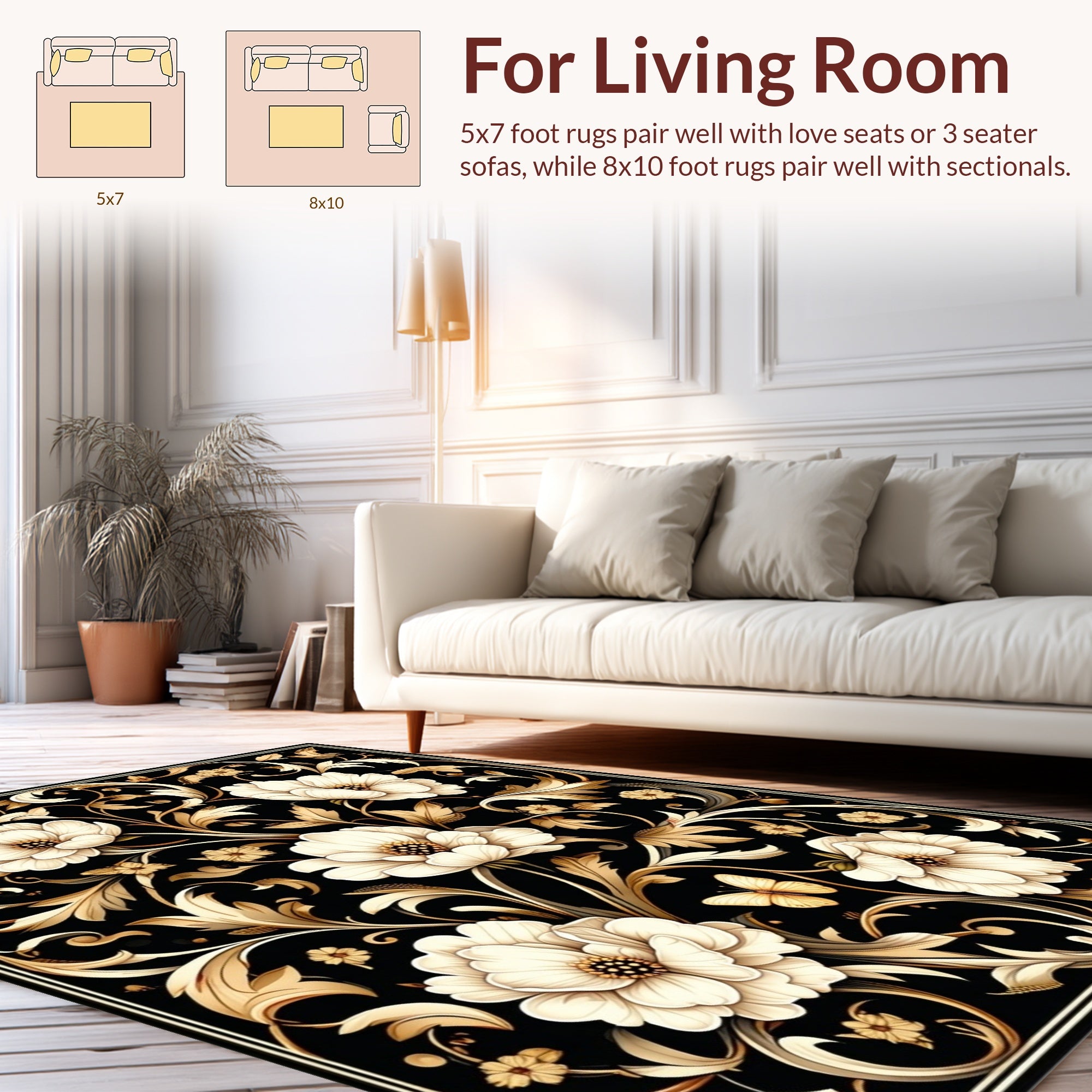 Elegant Floral Scrollwork With Butterfly Accent Rug
