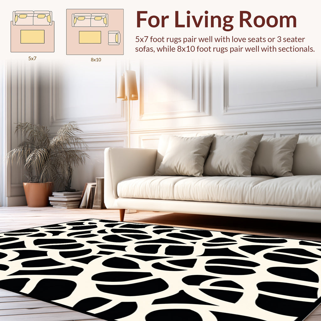 Abstract Organic Black White Harmony Pattern Rug