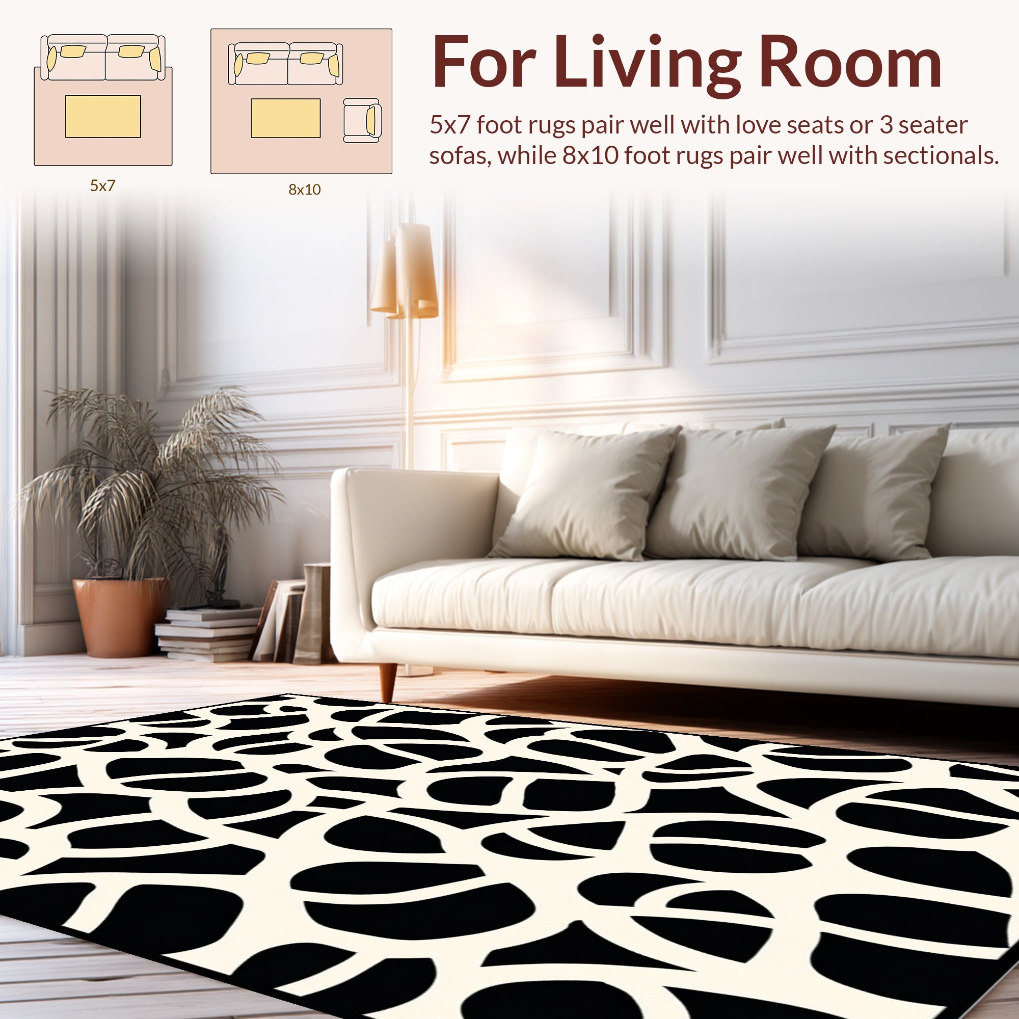 Abstract Organic Black White Harmony Pattern Rug