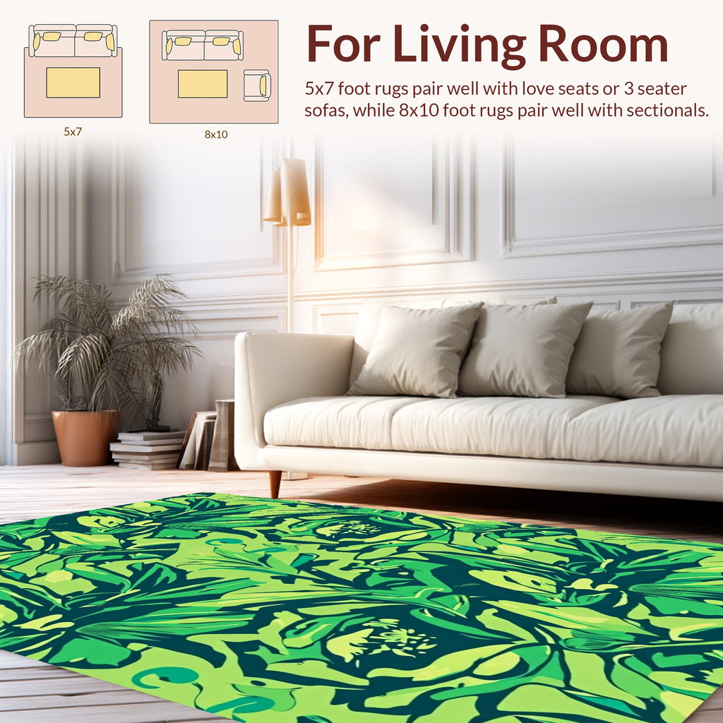 Lush Green Tropical Floral Design Rug