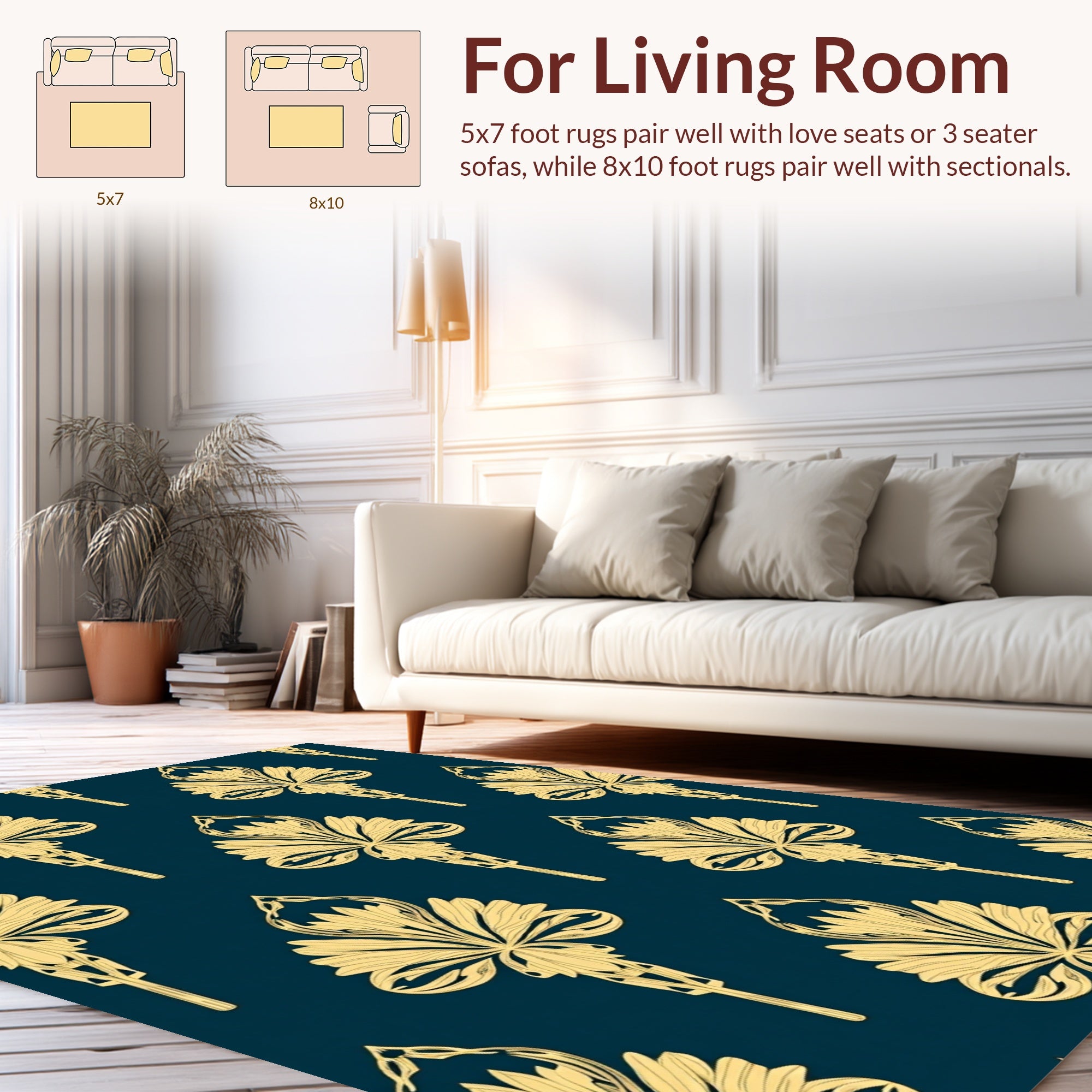 Art Deco Golden Floral Pattern Rug