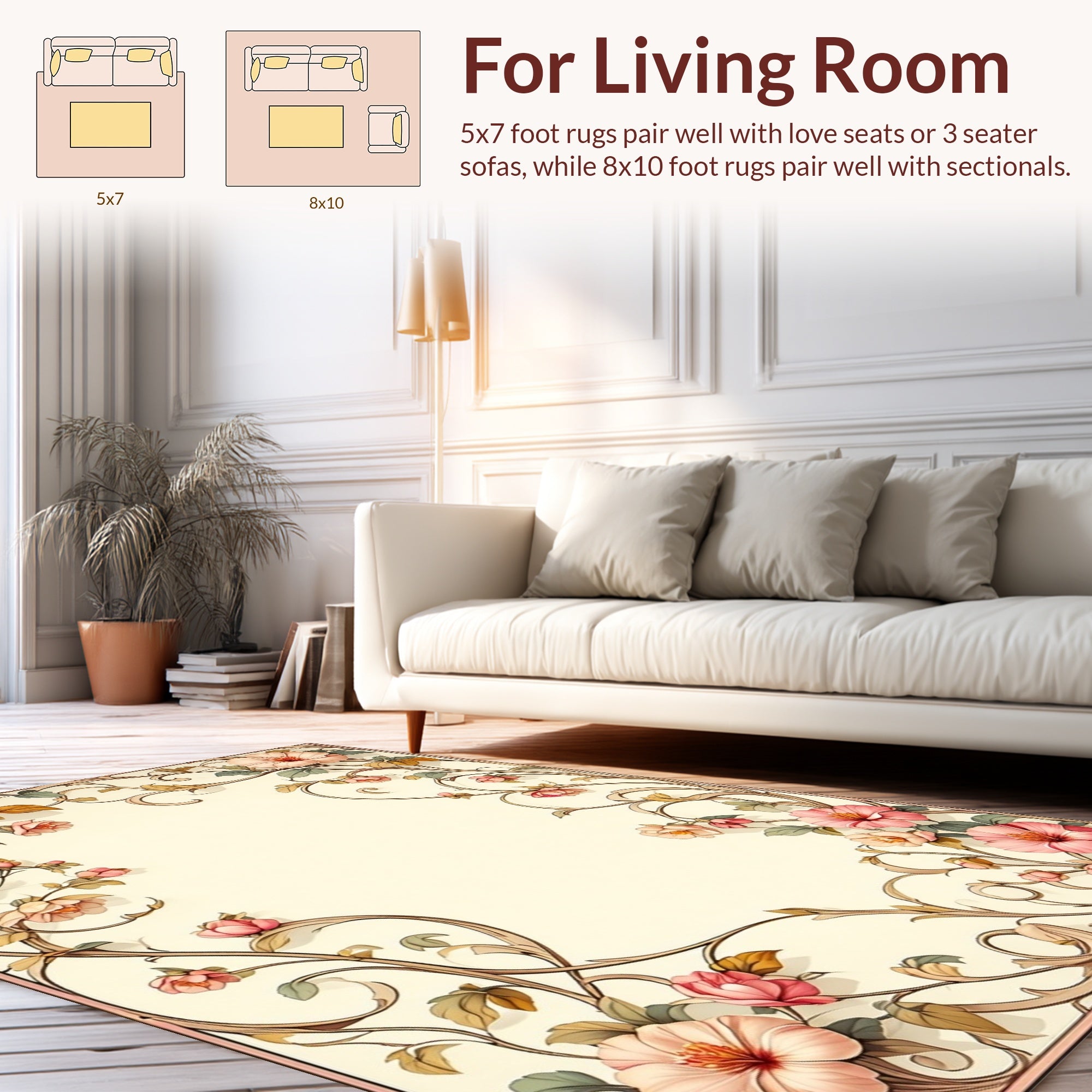 Floral Scrollwork Pink and Beige Rug