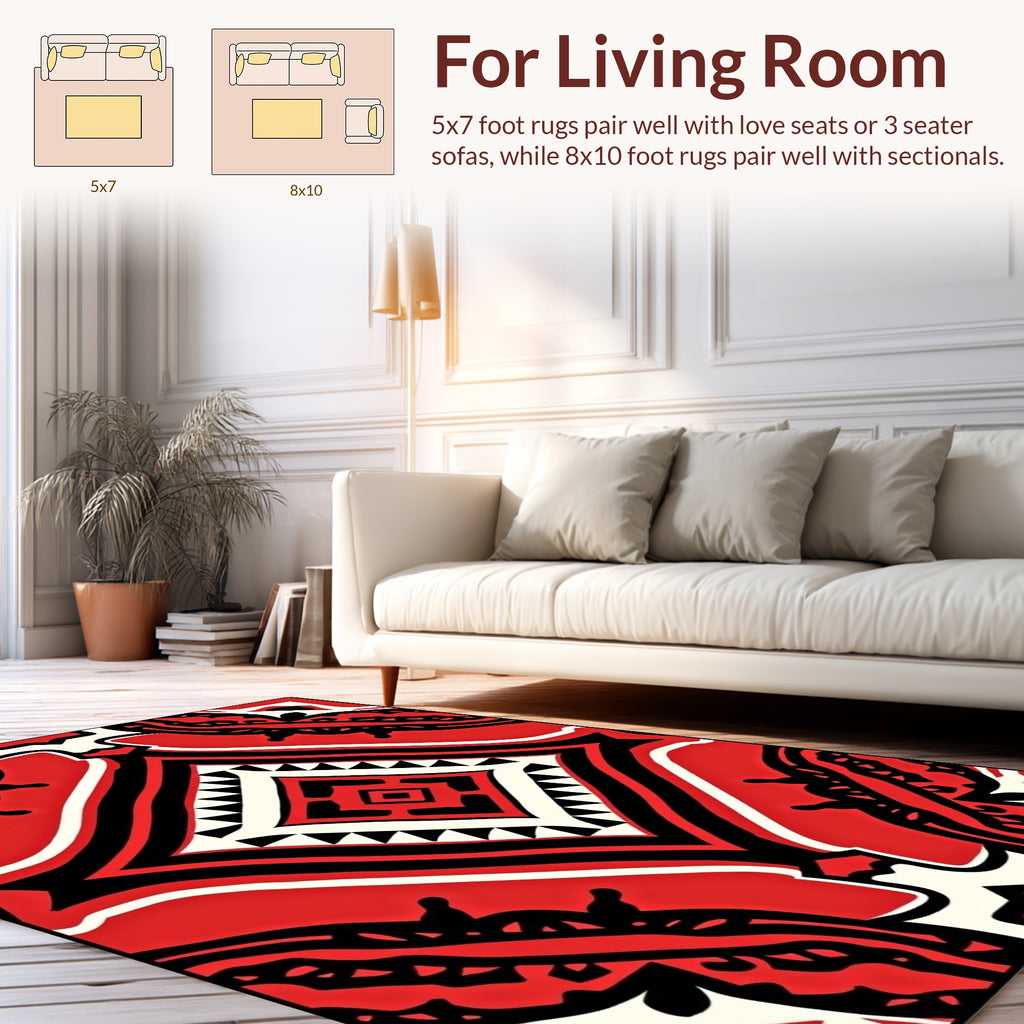 Bold Red Black White Tribal Pattern Rug