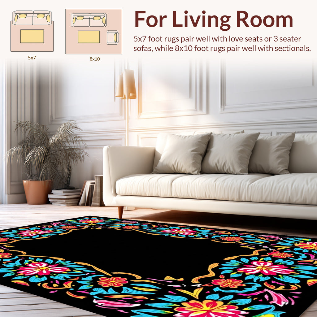 Vibrant Floral Border Design Rug