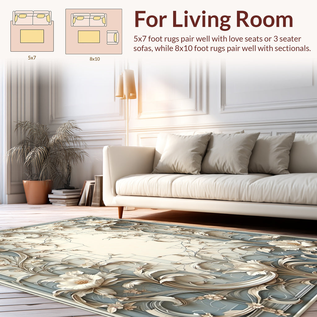 Elegant Floral Scrollwork Patterned Rug