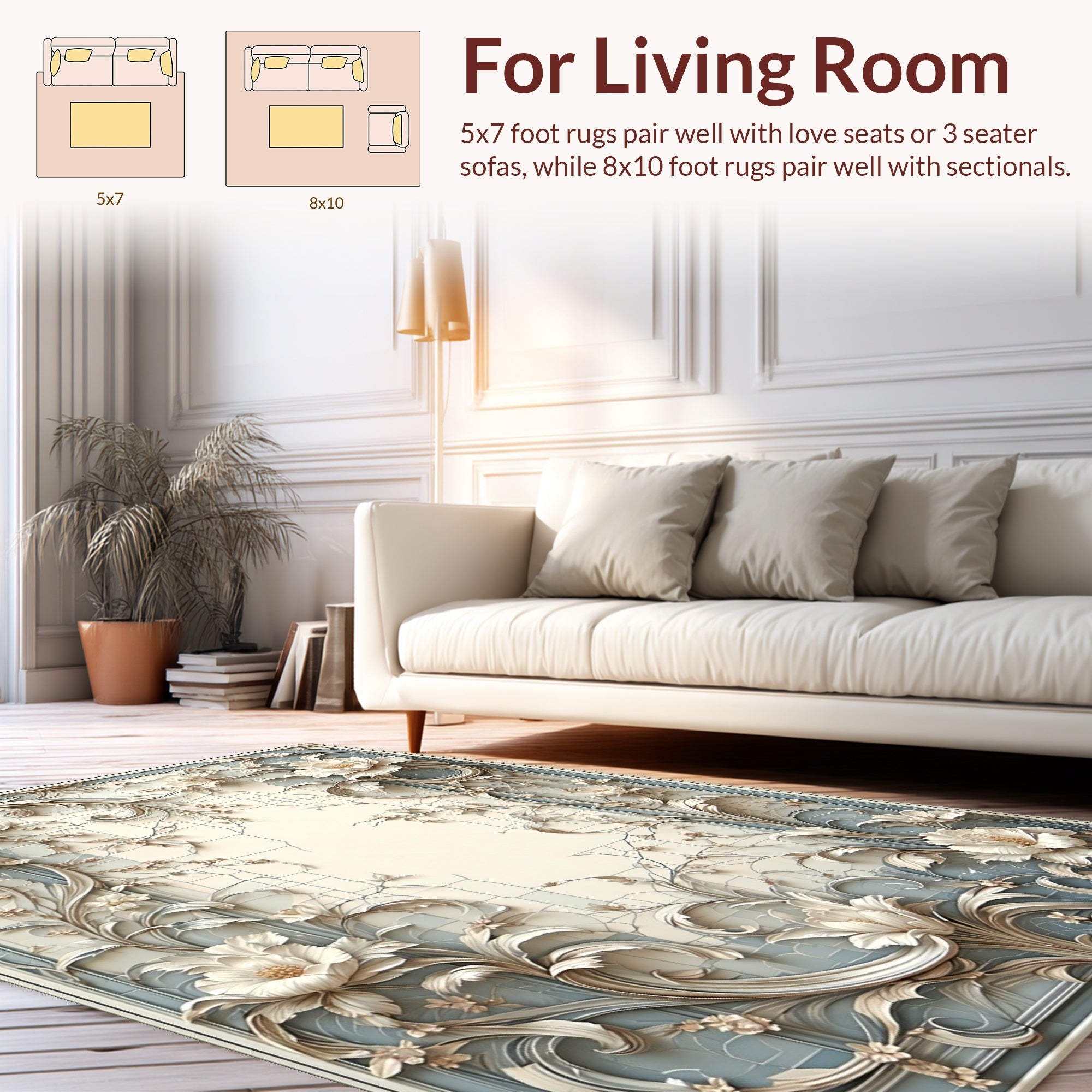 Elegant Floral Scrollwork Patterned Rug