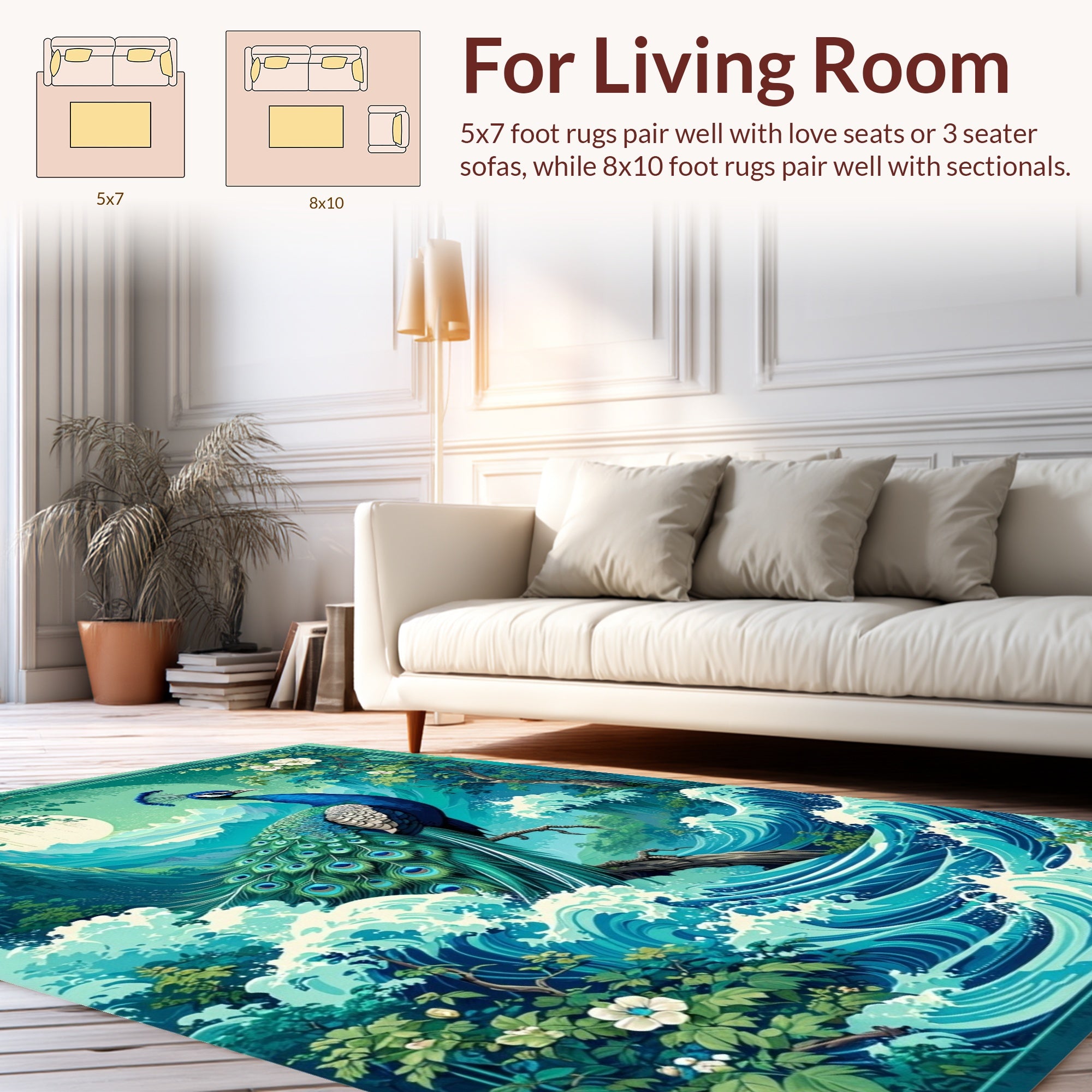 Majestic Peacock Waterscape Scenic Design Rug