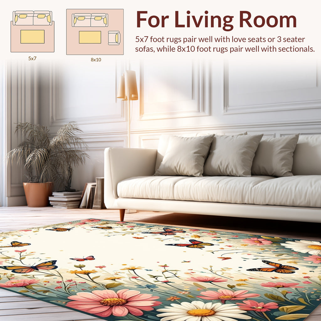 Spring Butterflies Blooming Garden Pattern Rug