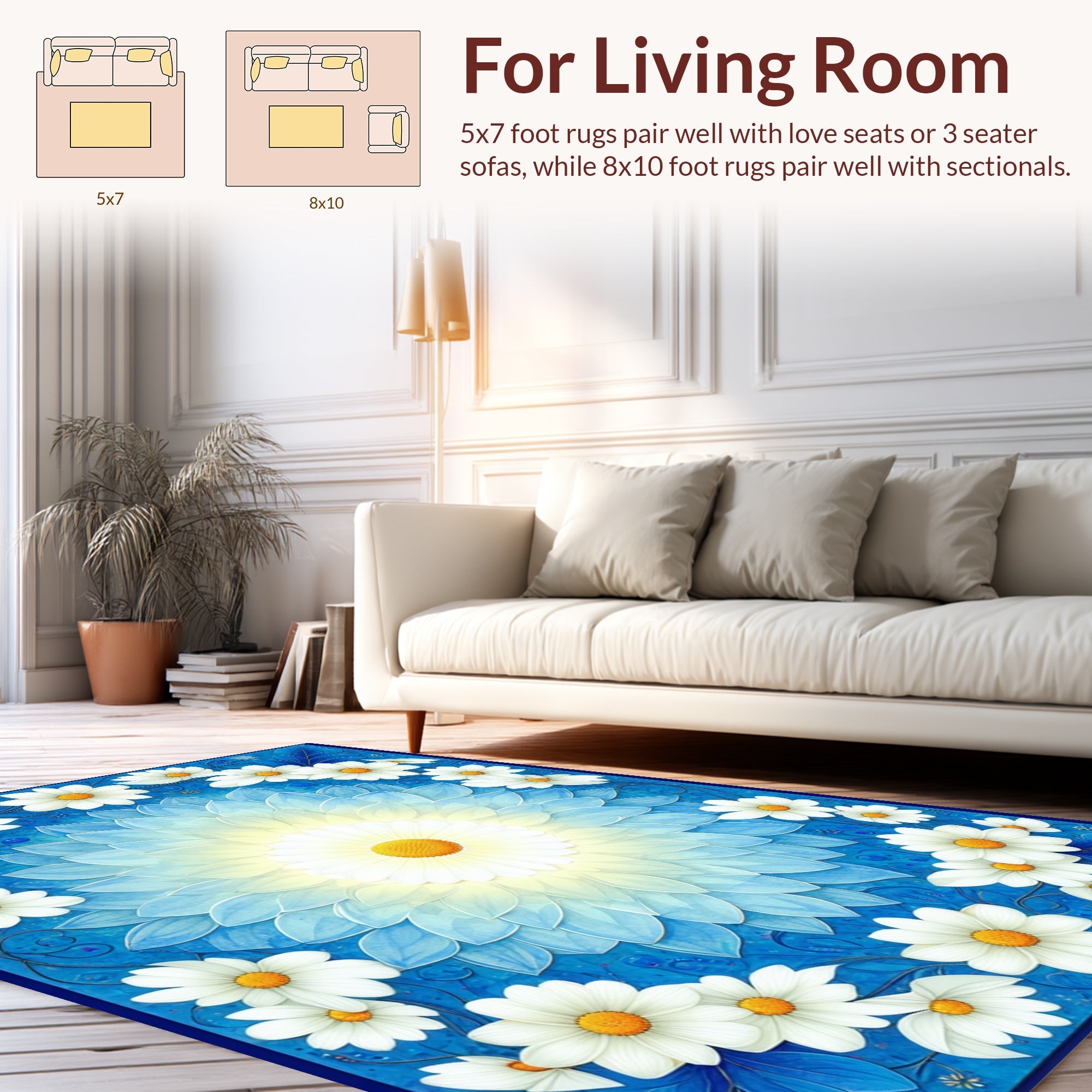 Radiant Blue Daisy Mandala Design Rug