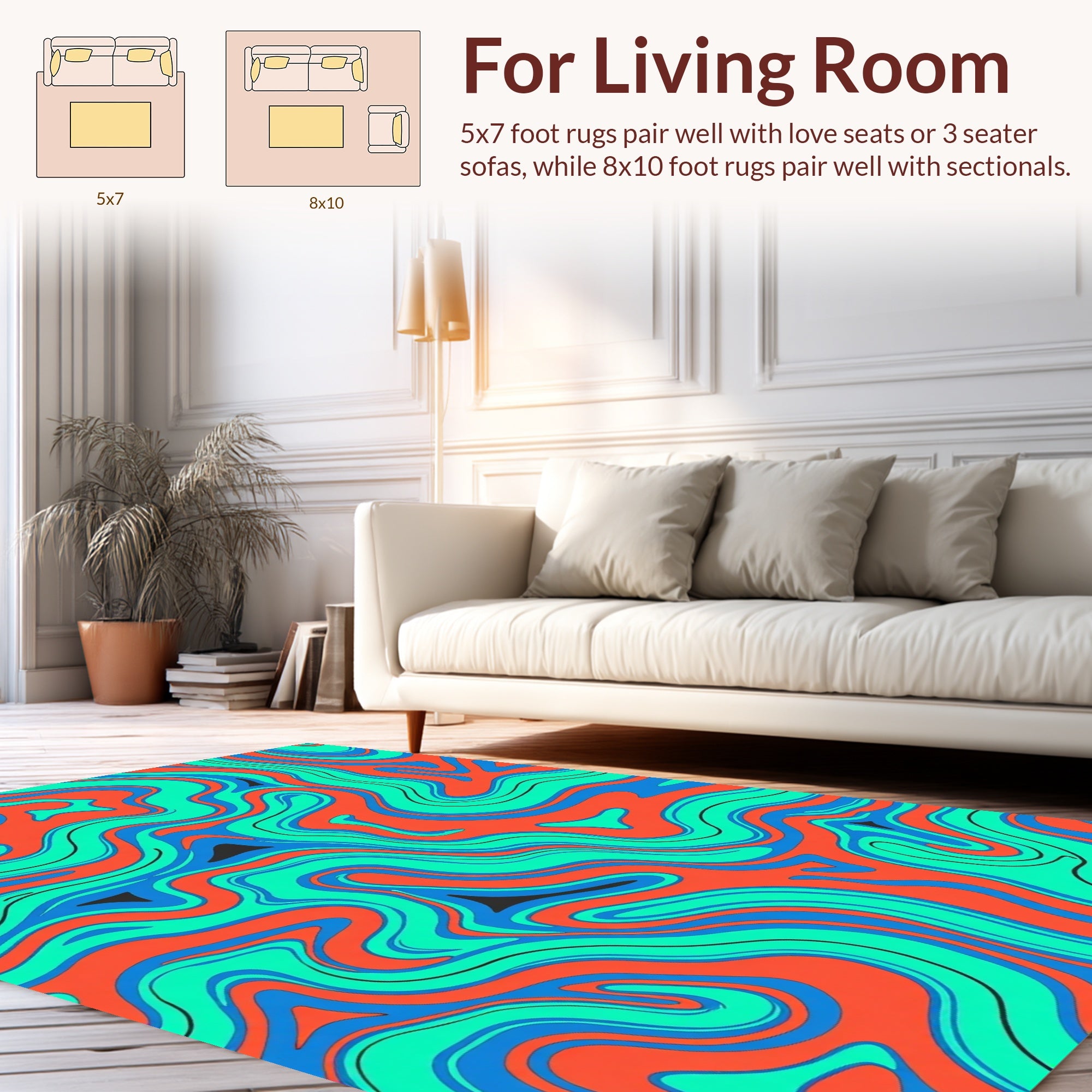 Vibrant Waves Patterned Design Rug