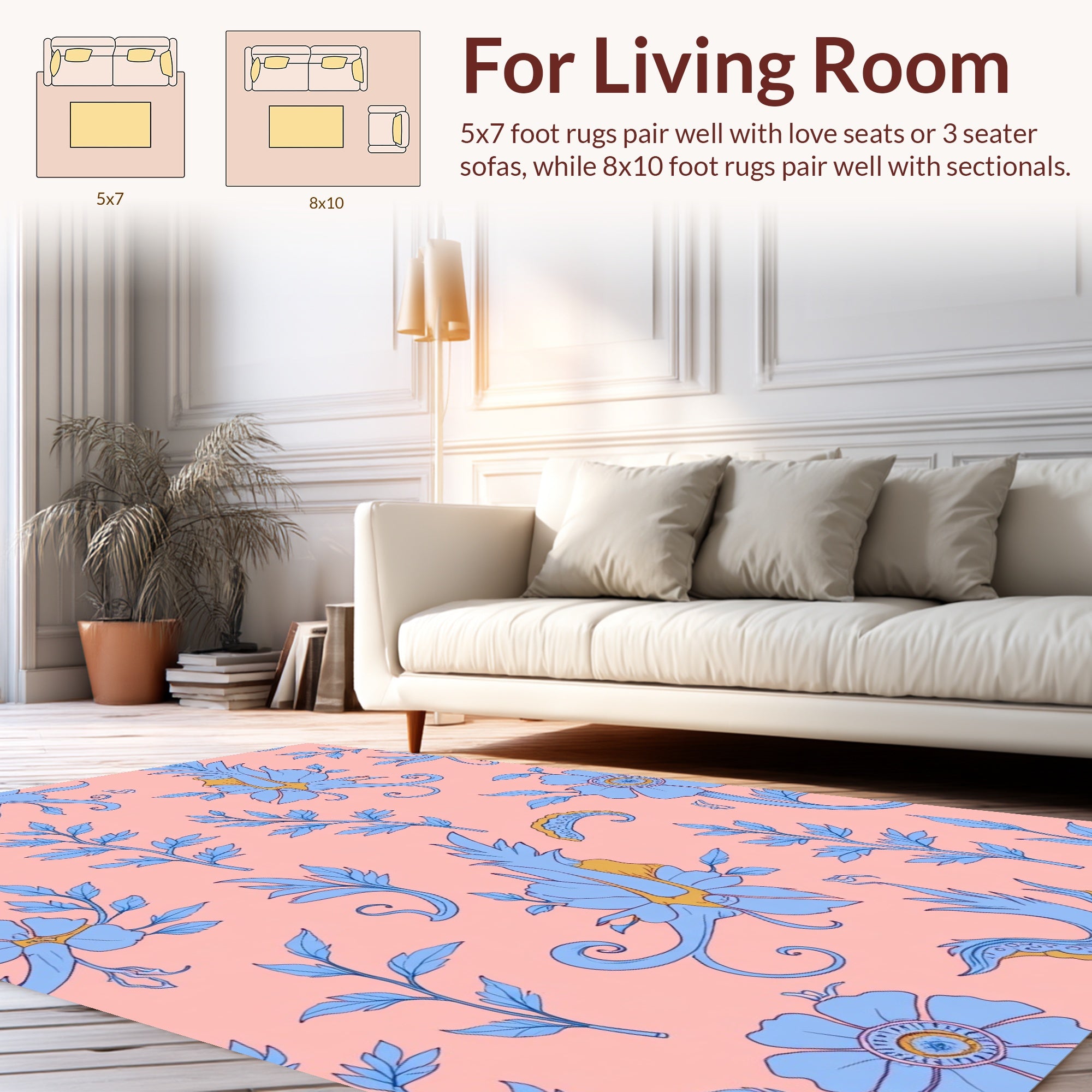 Blue Floral Branches And Swirls Rug